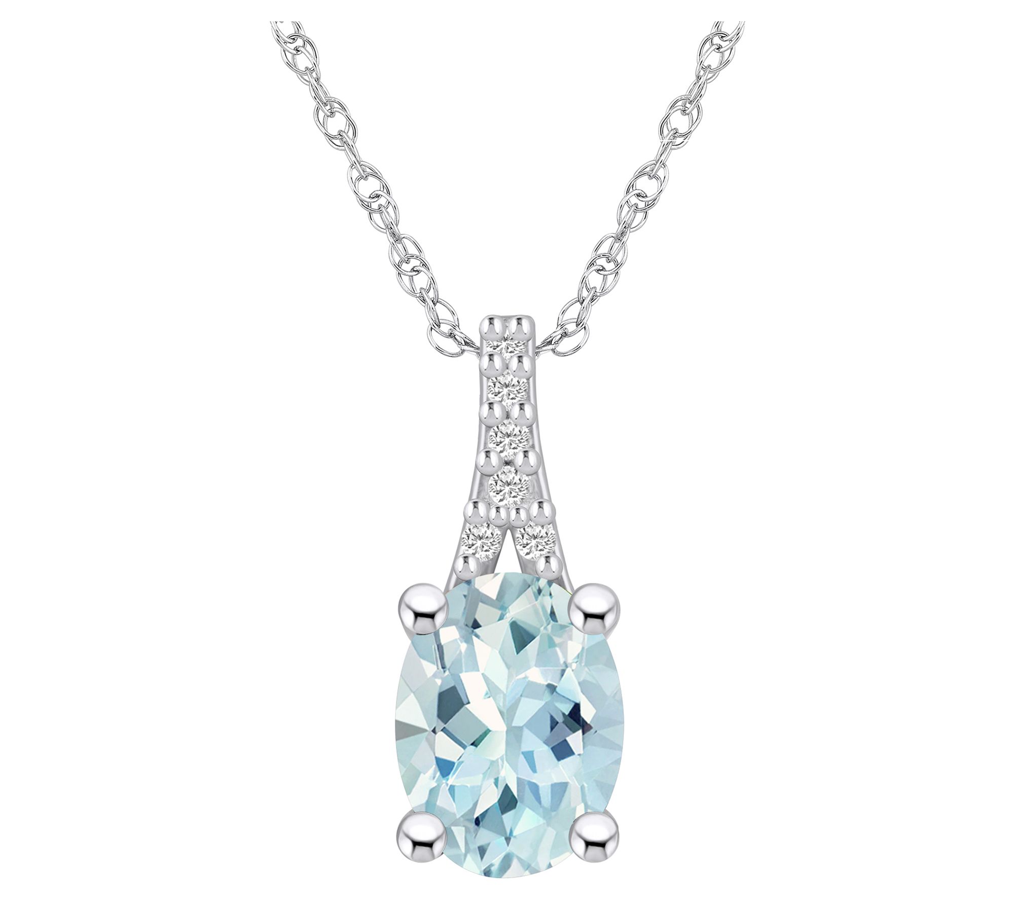 Affinity Gems Aquamarine & Diamond Pendant w/ Chain, 14K Gold