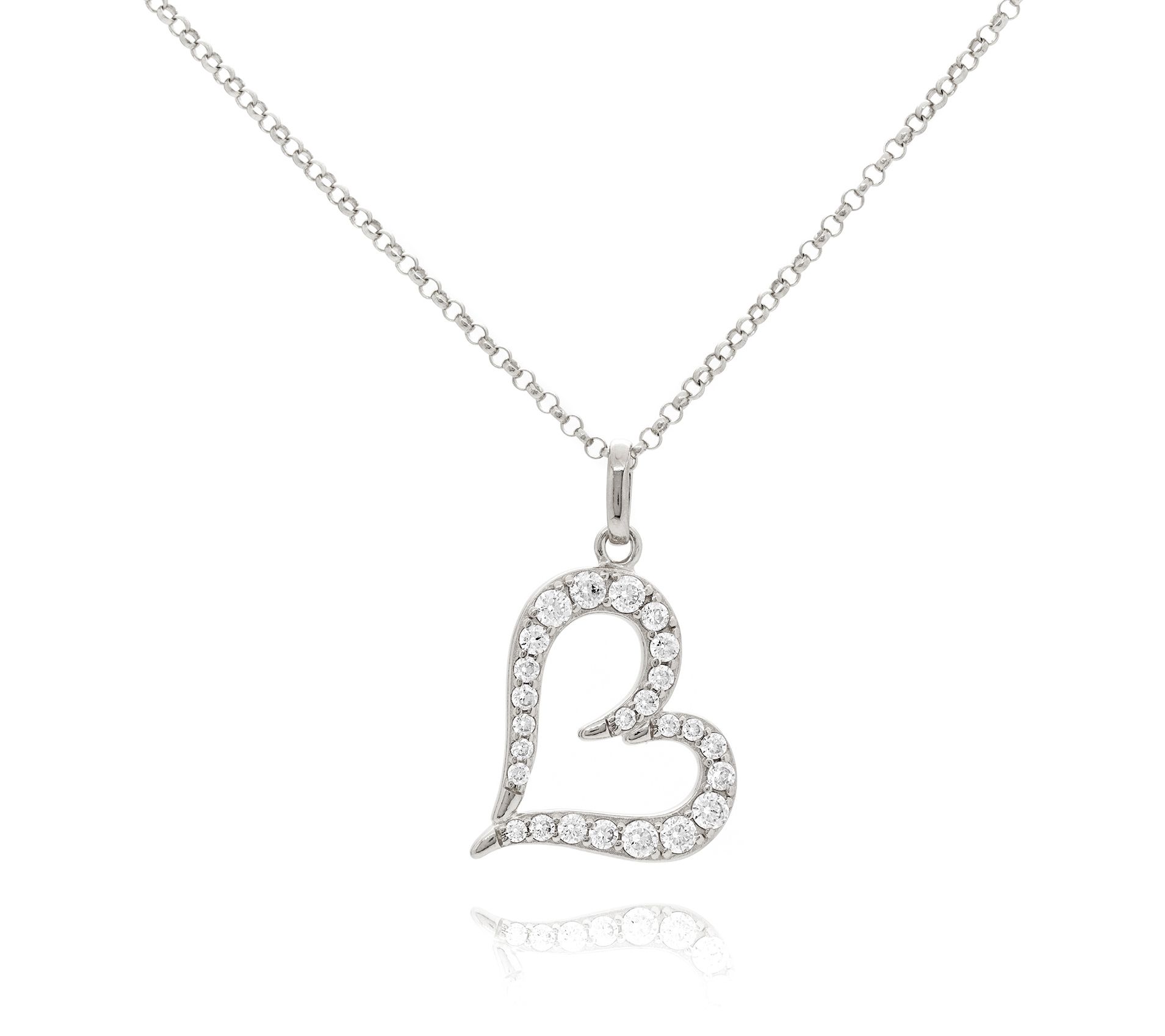 Diamonique Open Heart Pendant w/ Chain, Sterling Silver
