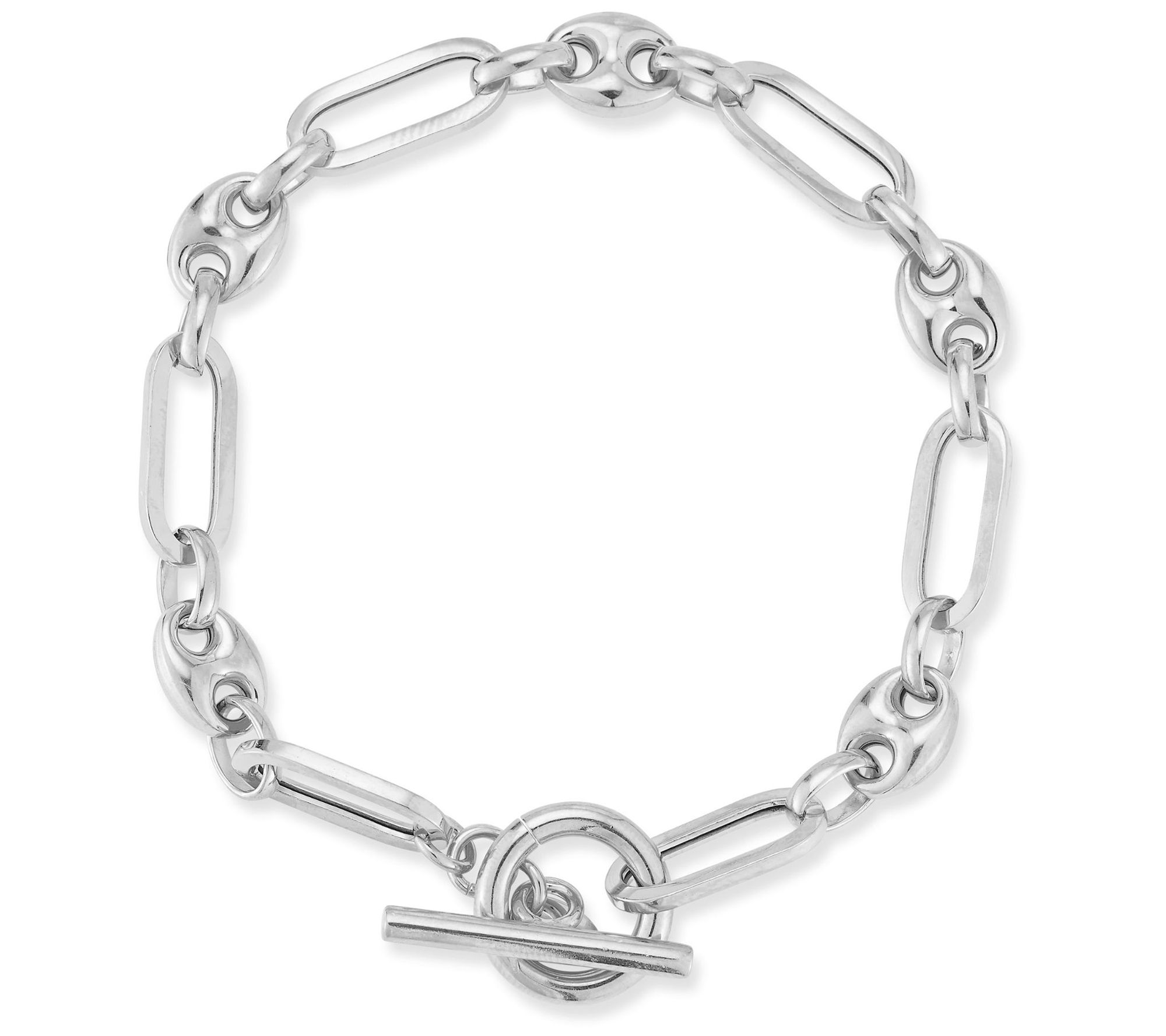 Italian Silver Oval & Mariner Link Toggle Bracelet, Sterling