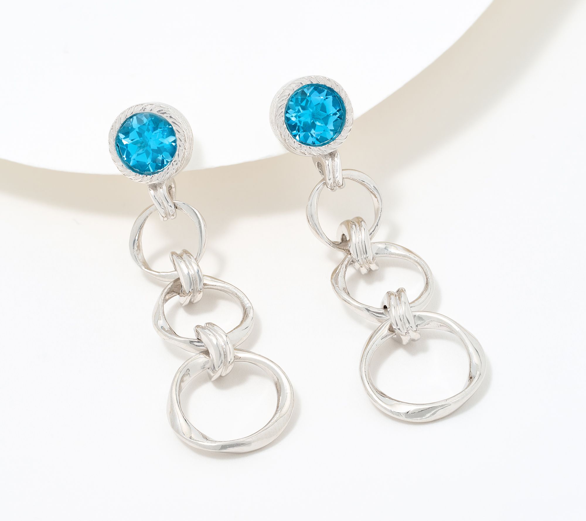 Christian James by Scott Grimes Sterling Silver Gemstone Ripple Circle Earrings