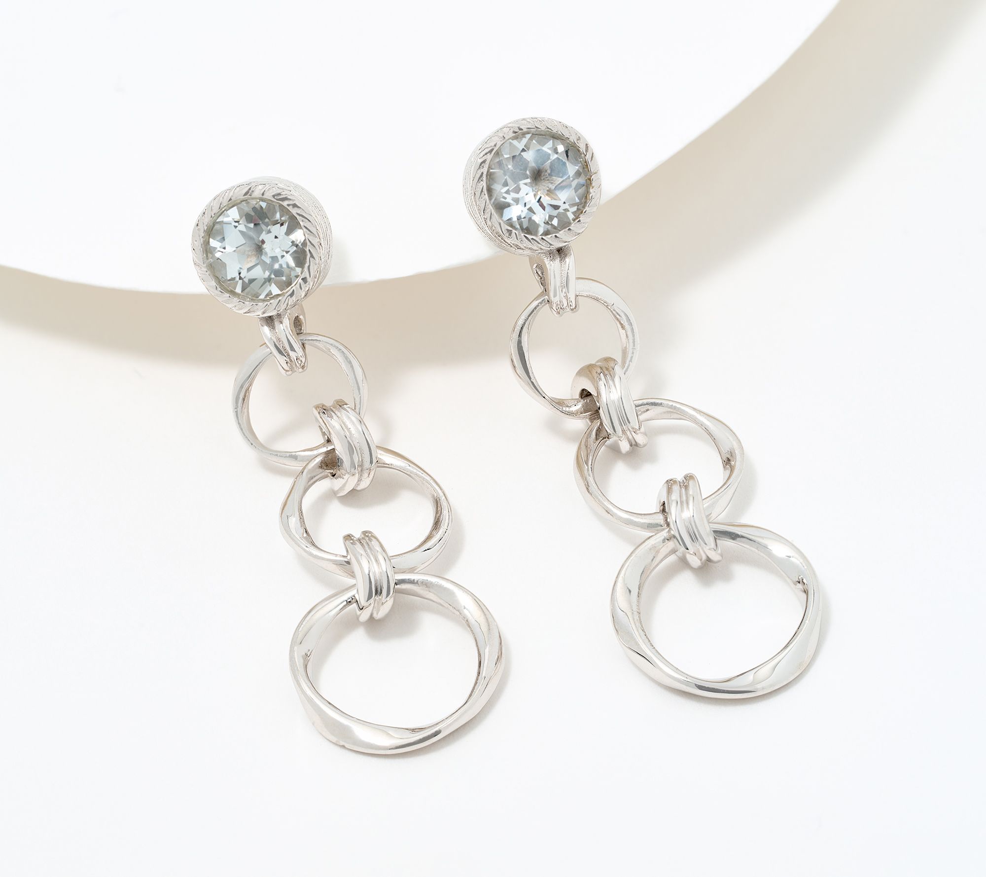 Christian James by Scott Grimes Sterling Silver Gemstone Ripple Circle Earrings