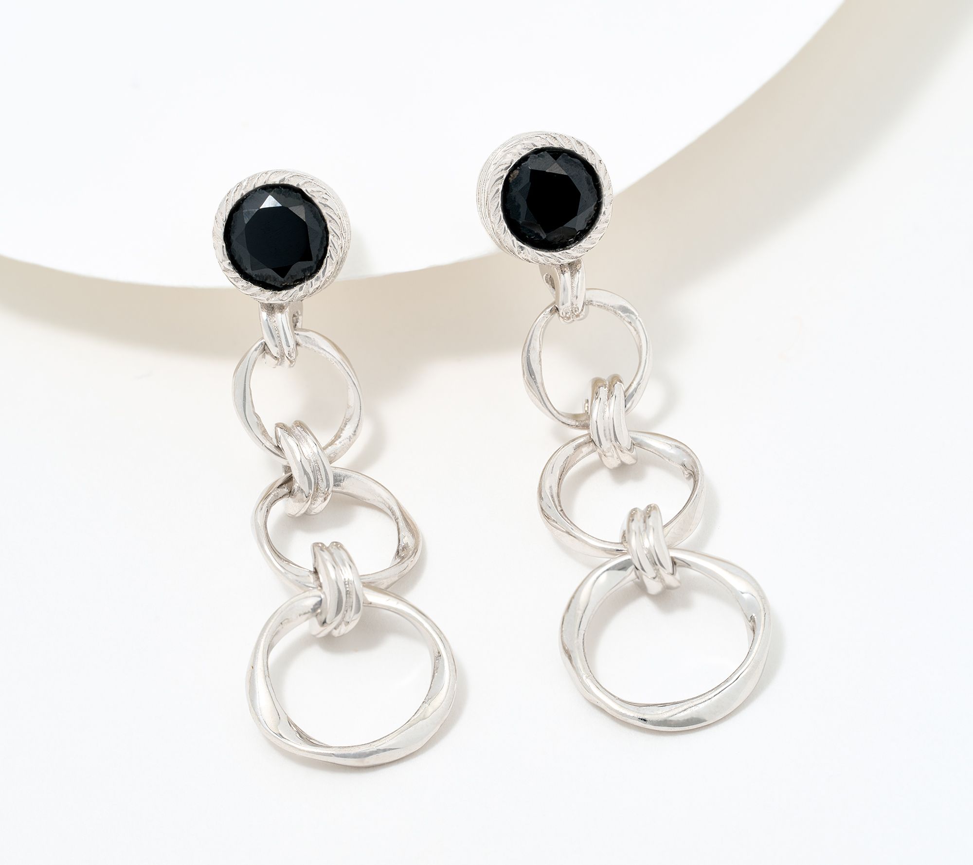 Christian James by Scott Grimes Sterling Silver Gemstone Ripple Circle Earrings