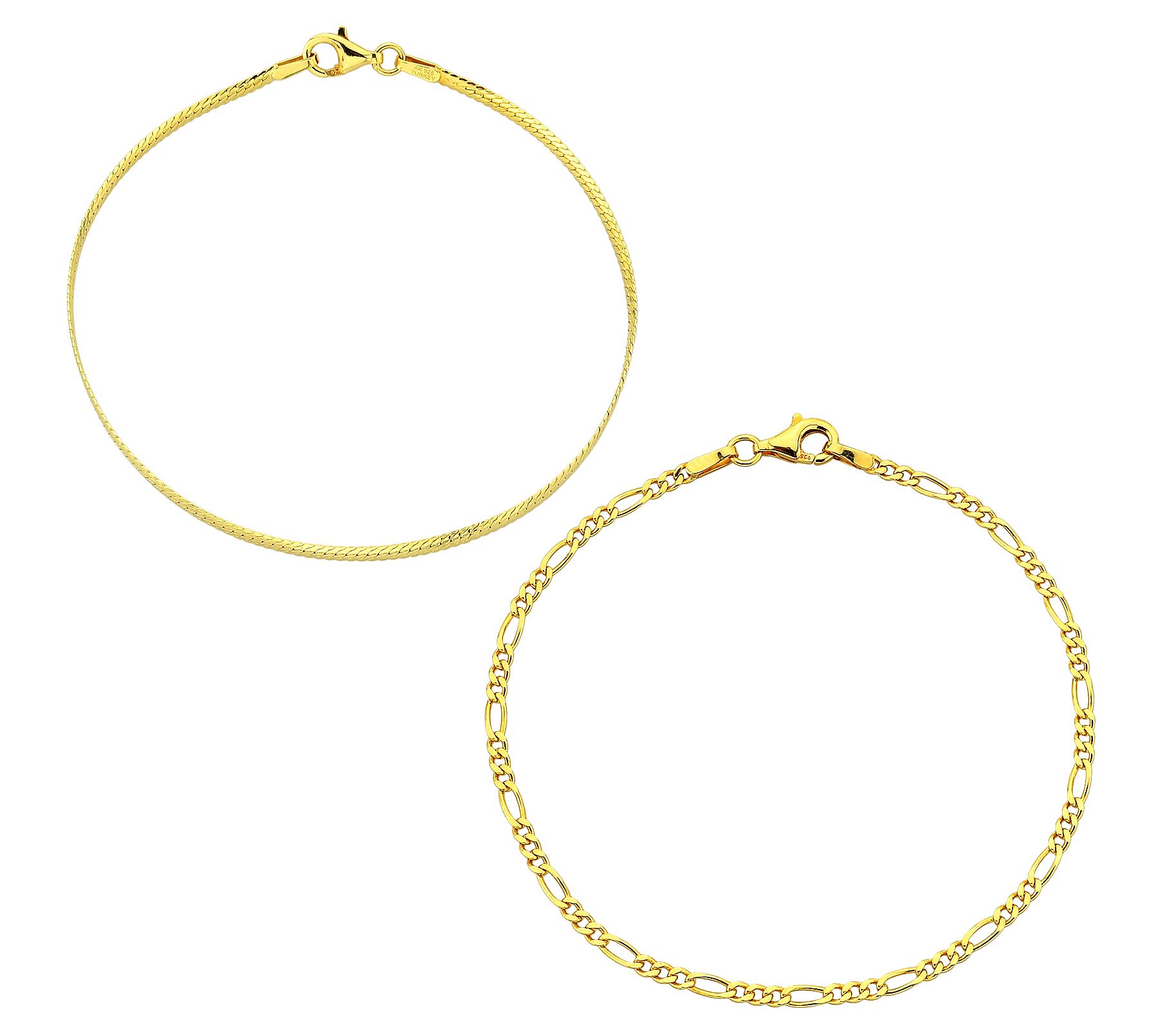 Silver Style Cuban & Figaro Link Set of 2 Bracelets, Sterling