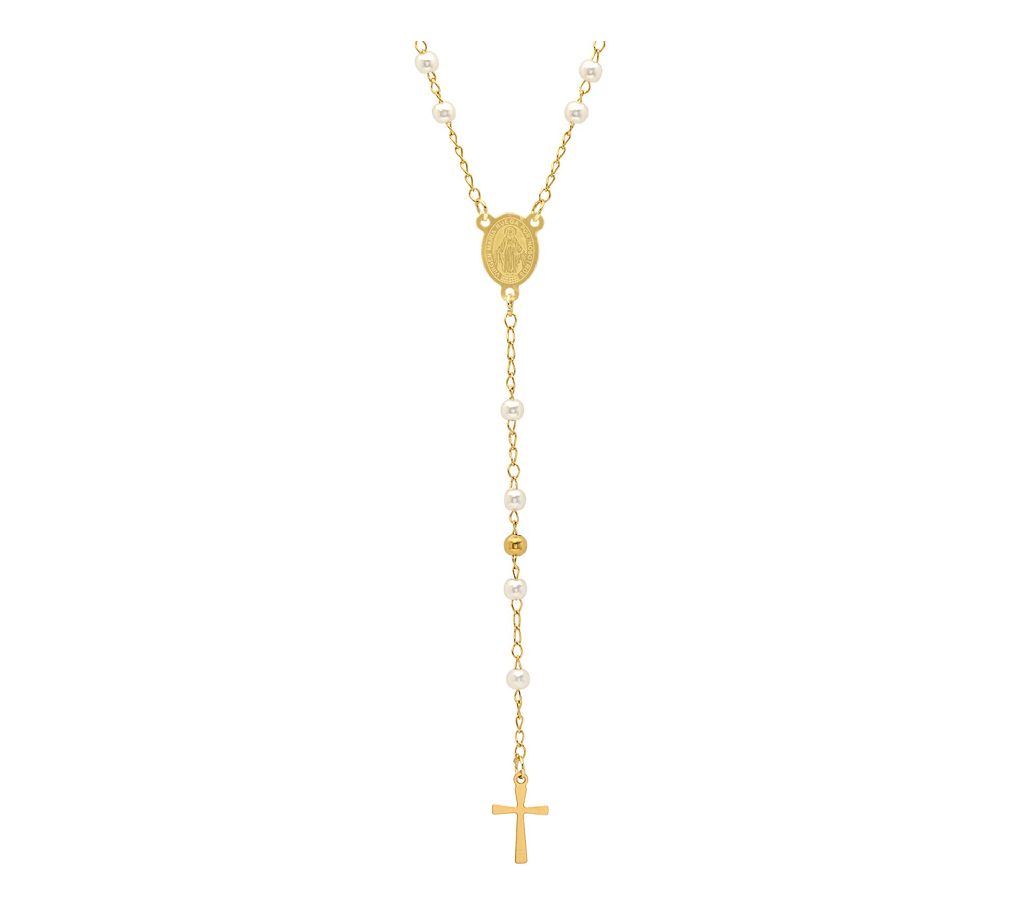 Steel By Design 18k Gold Plated Faux Pearls Ros ary Necklace