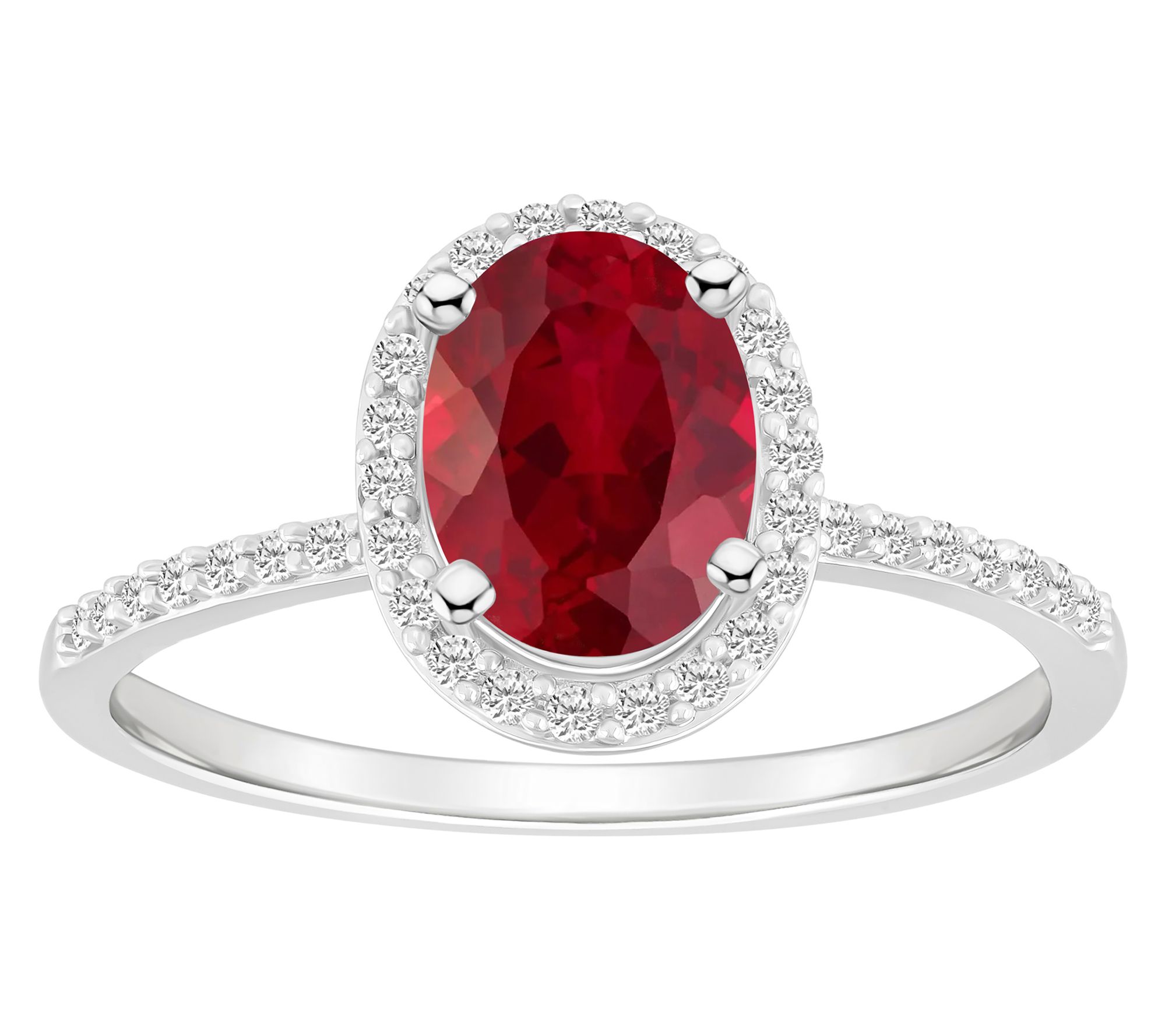 Affinity Gems Oval Created Gemstone Halo Ring,10K White Gold