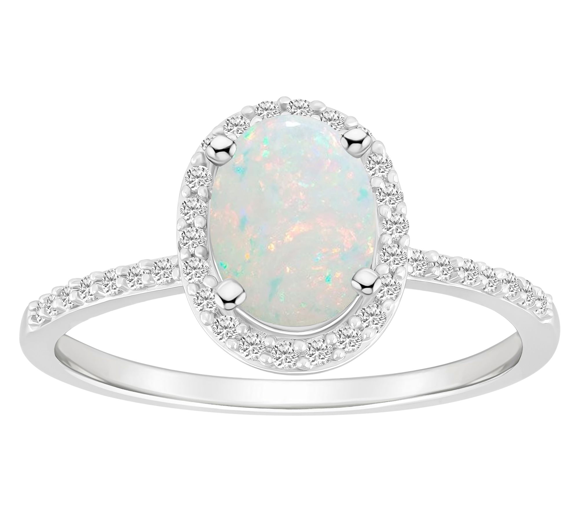 Affinity Gems Oval Created Gemstone Halo Ring,10K White Gold