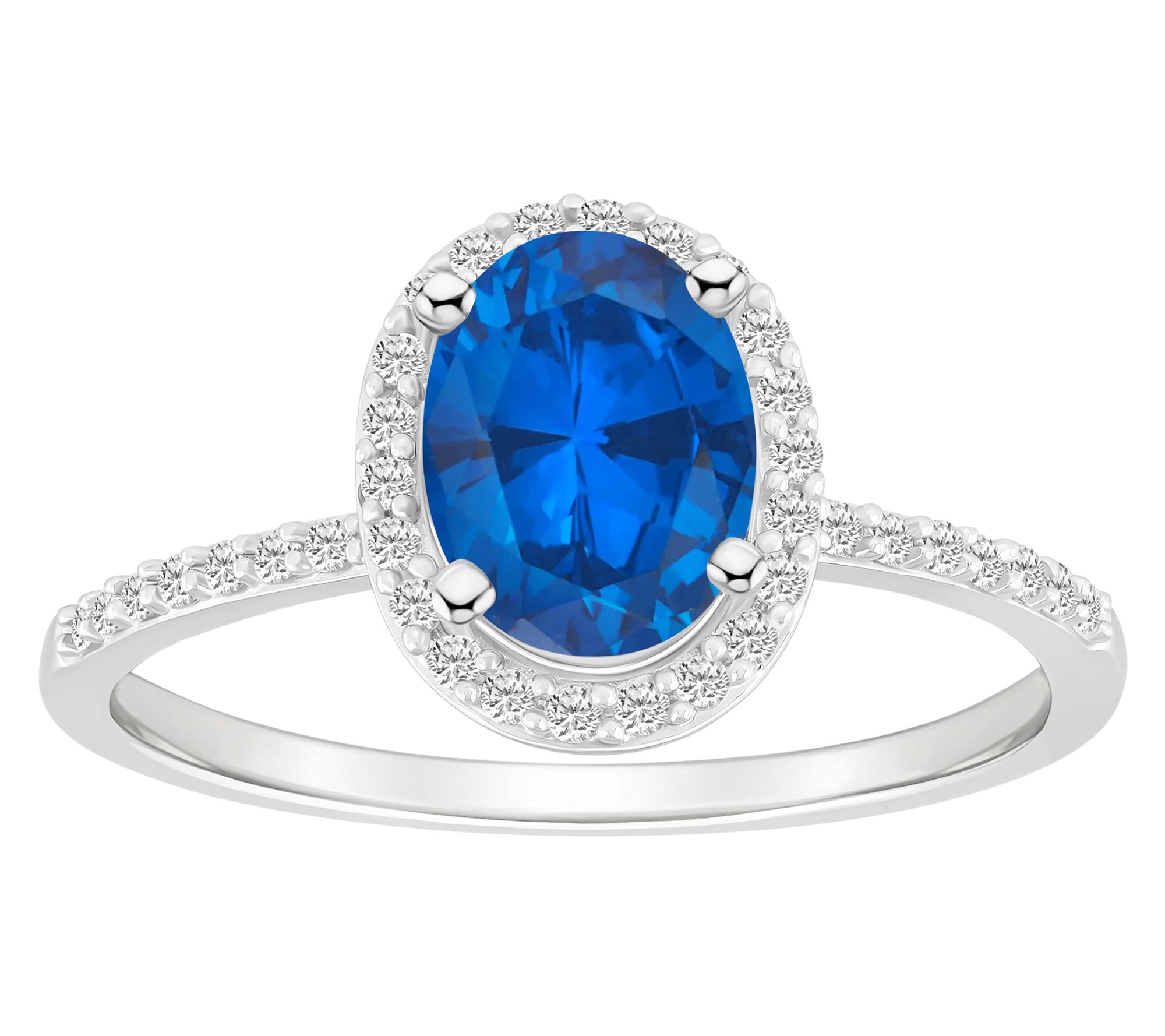 Affinity Gems Oval Created Gemstone Halo Ring,10K White Gold