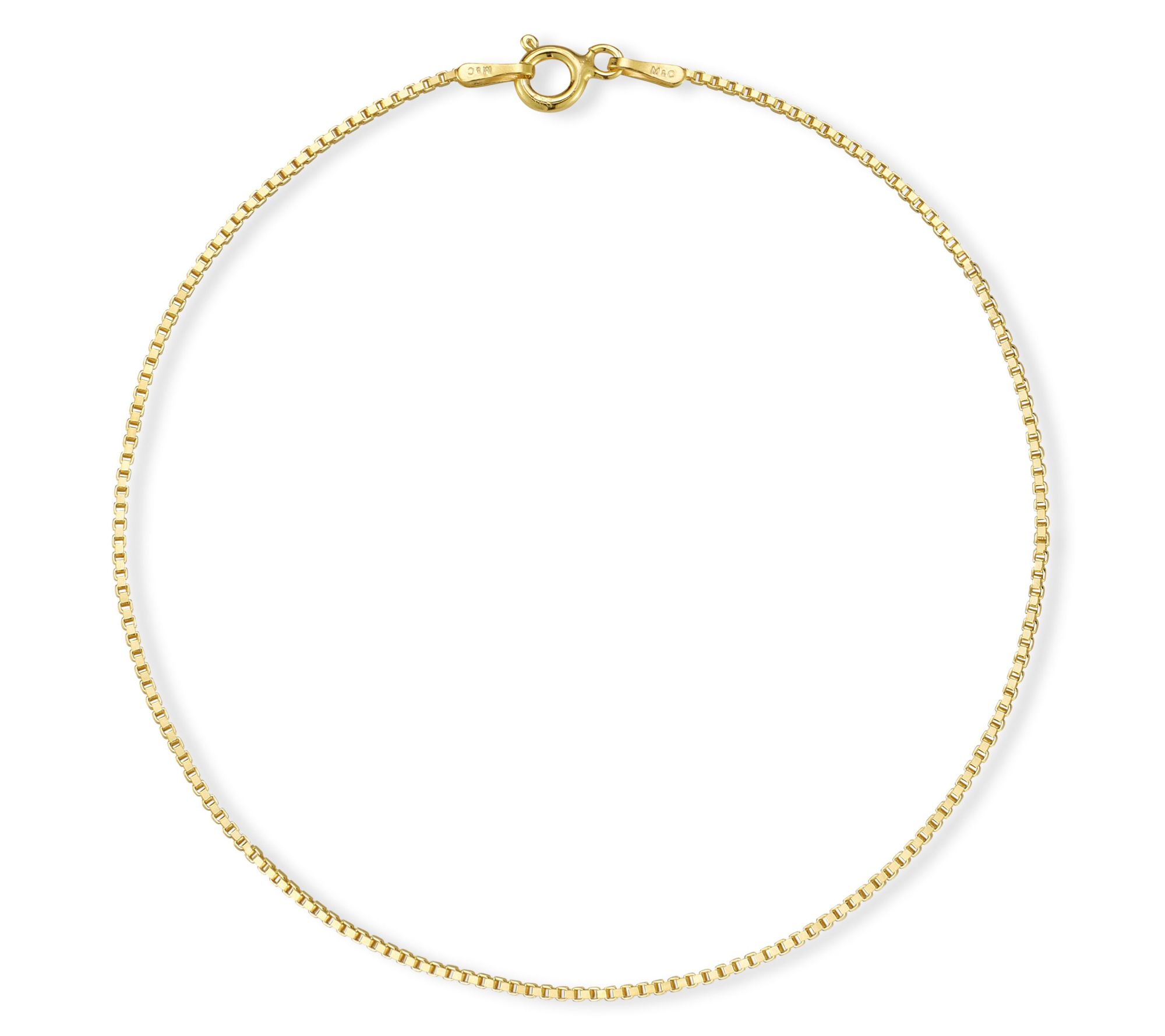 Italian Silver 10" Box Chain Ankle Bracelet, Sterling