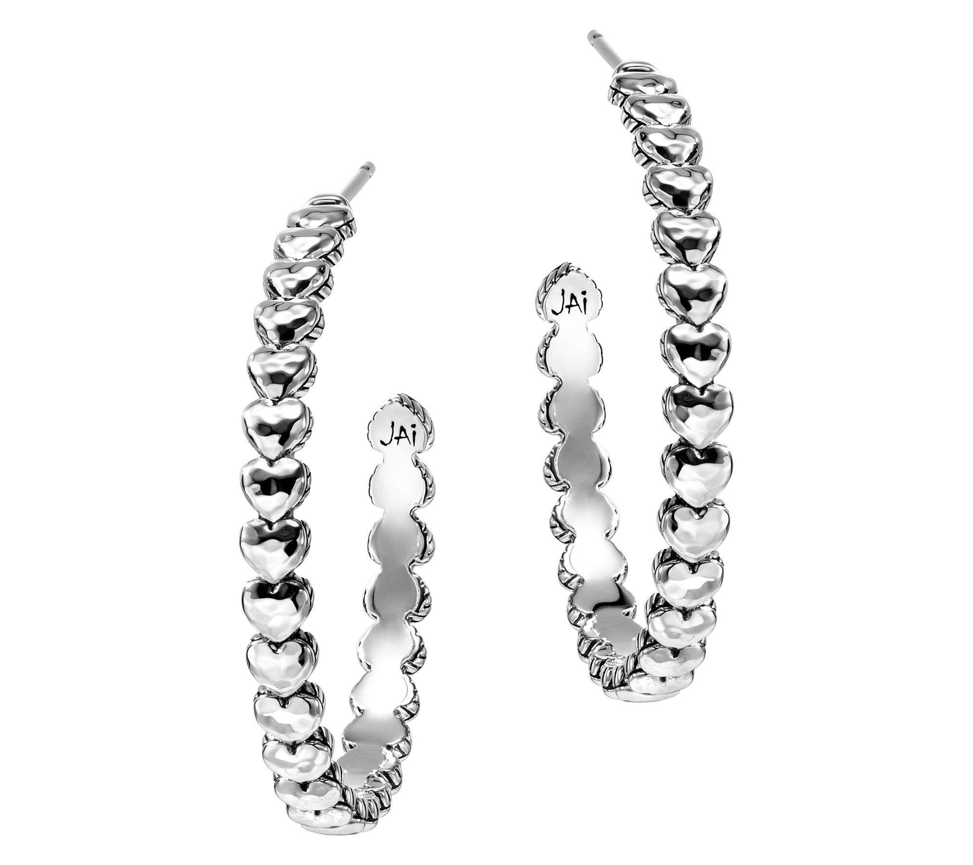 JAI Sterling Silver Symbols of Love 1-1/2" HoopEarrings