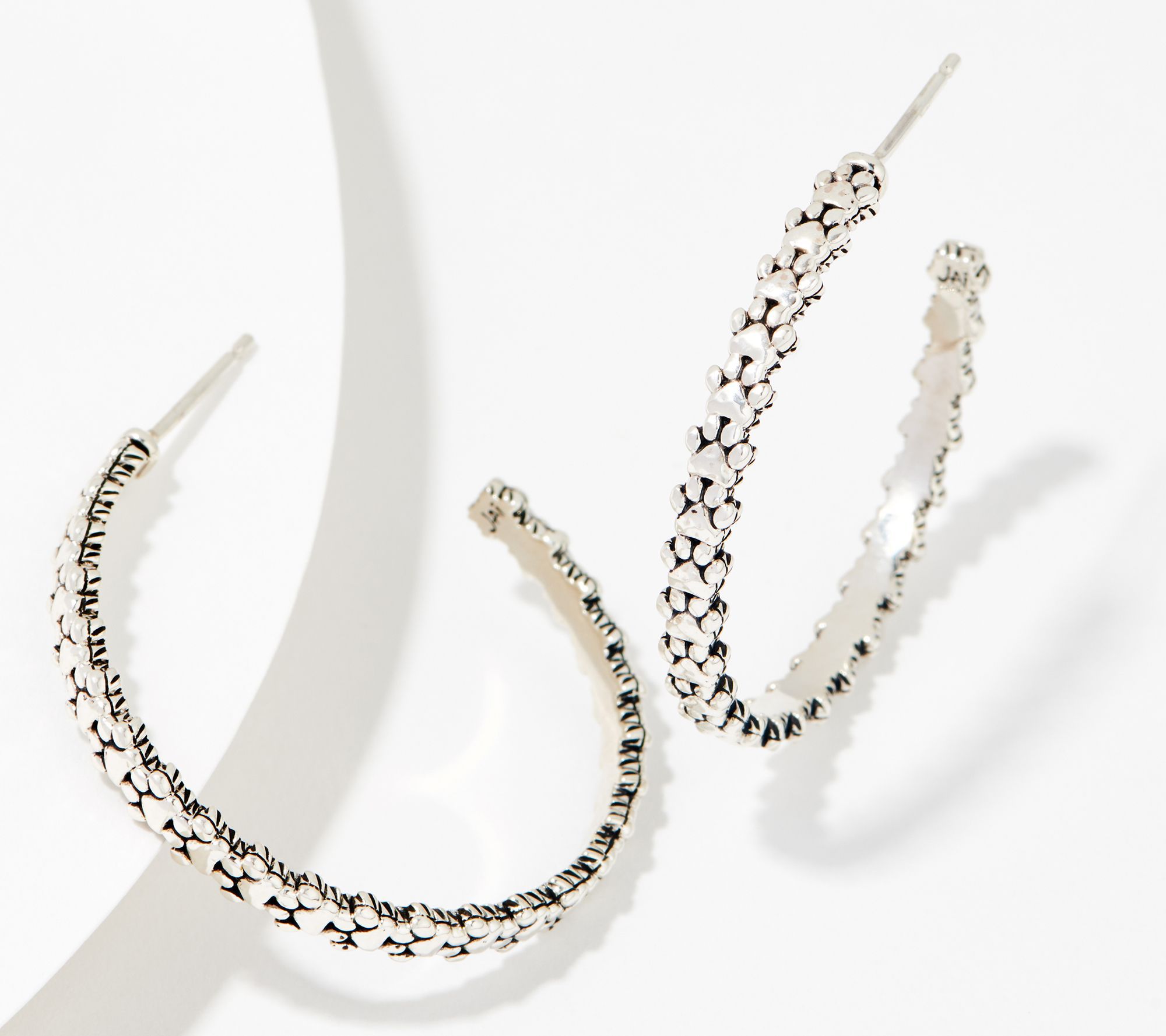 JAI Sterling Silver Symbols of Love 1-1/2" HoopEarrings