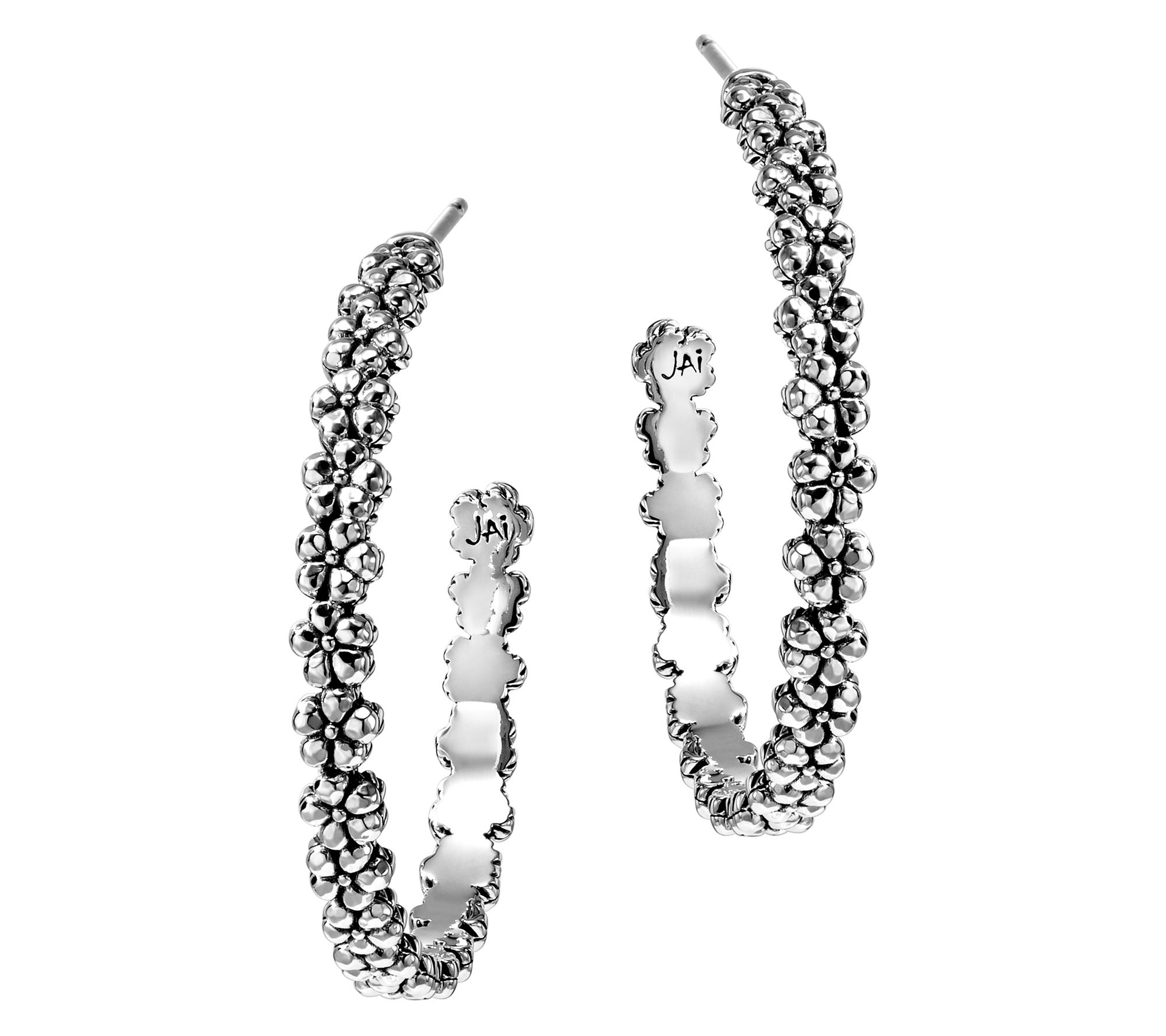 JAI Sterling Silver Symbols of Love 1-1/2" HoopEarrings