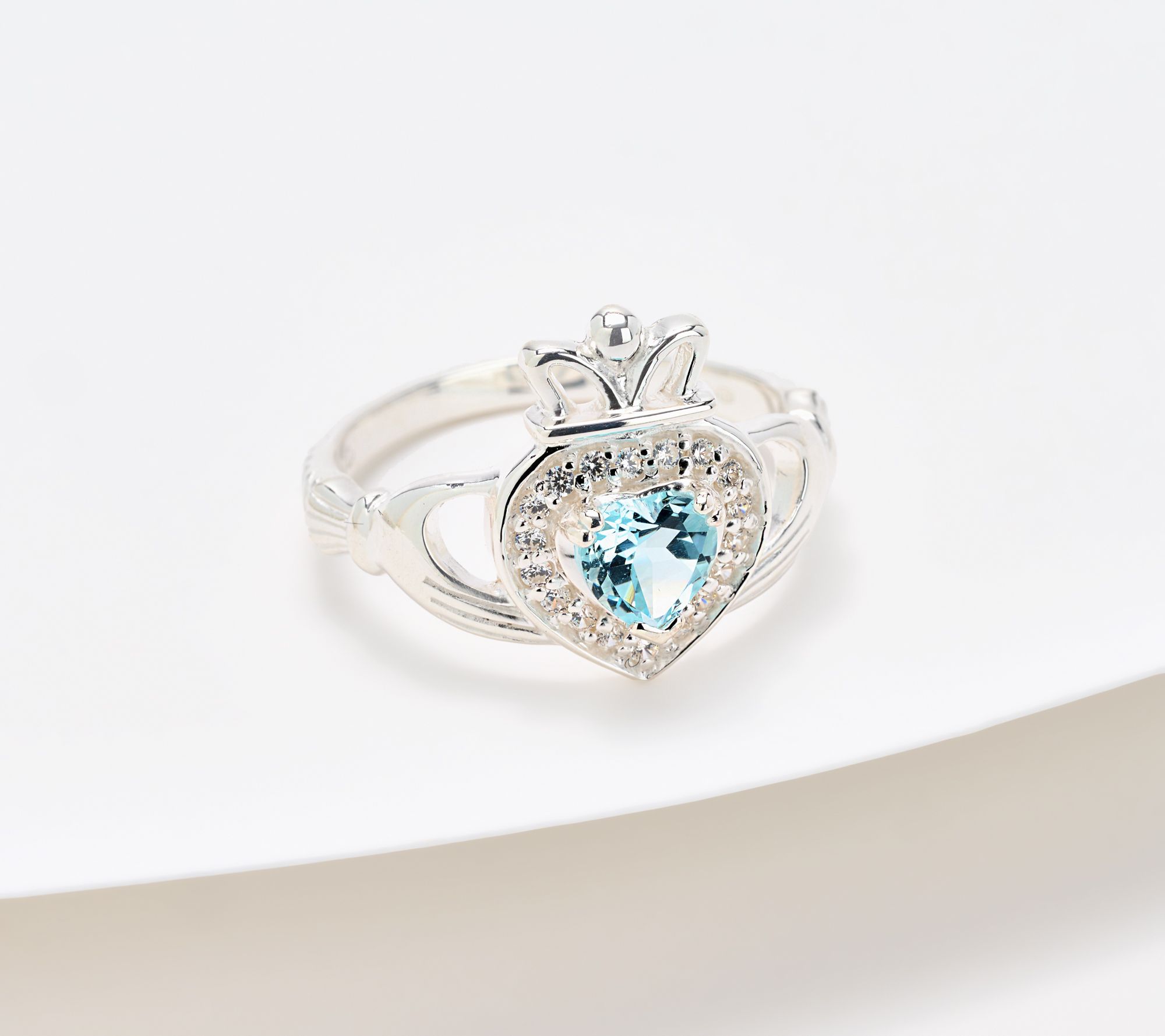 "As Is" JMH Jewellery Sterl Aquamarine Claddagh Ring
