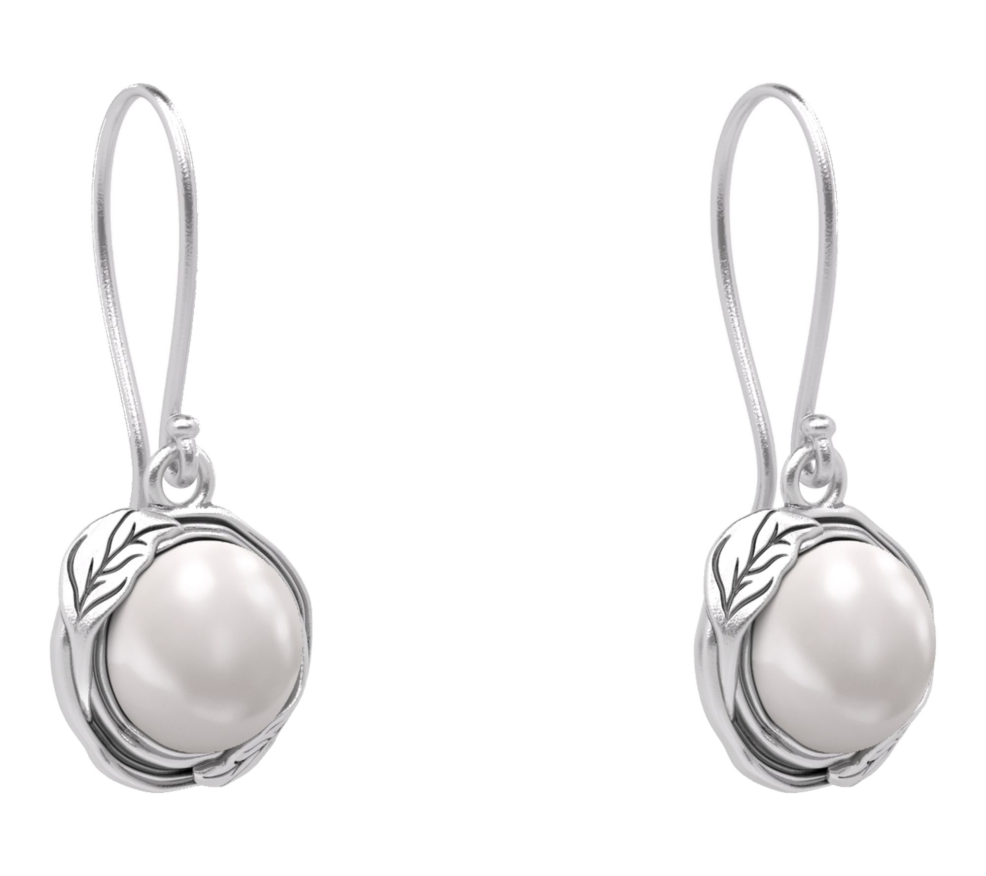 Or Paz Sterling Silver Cultured Pearl Leaf Design Earrings