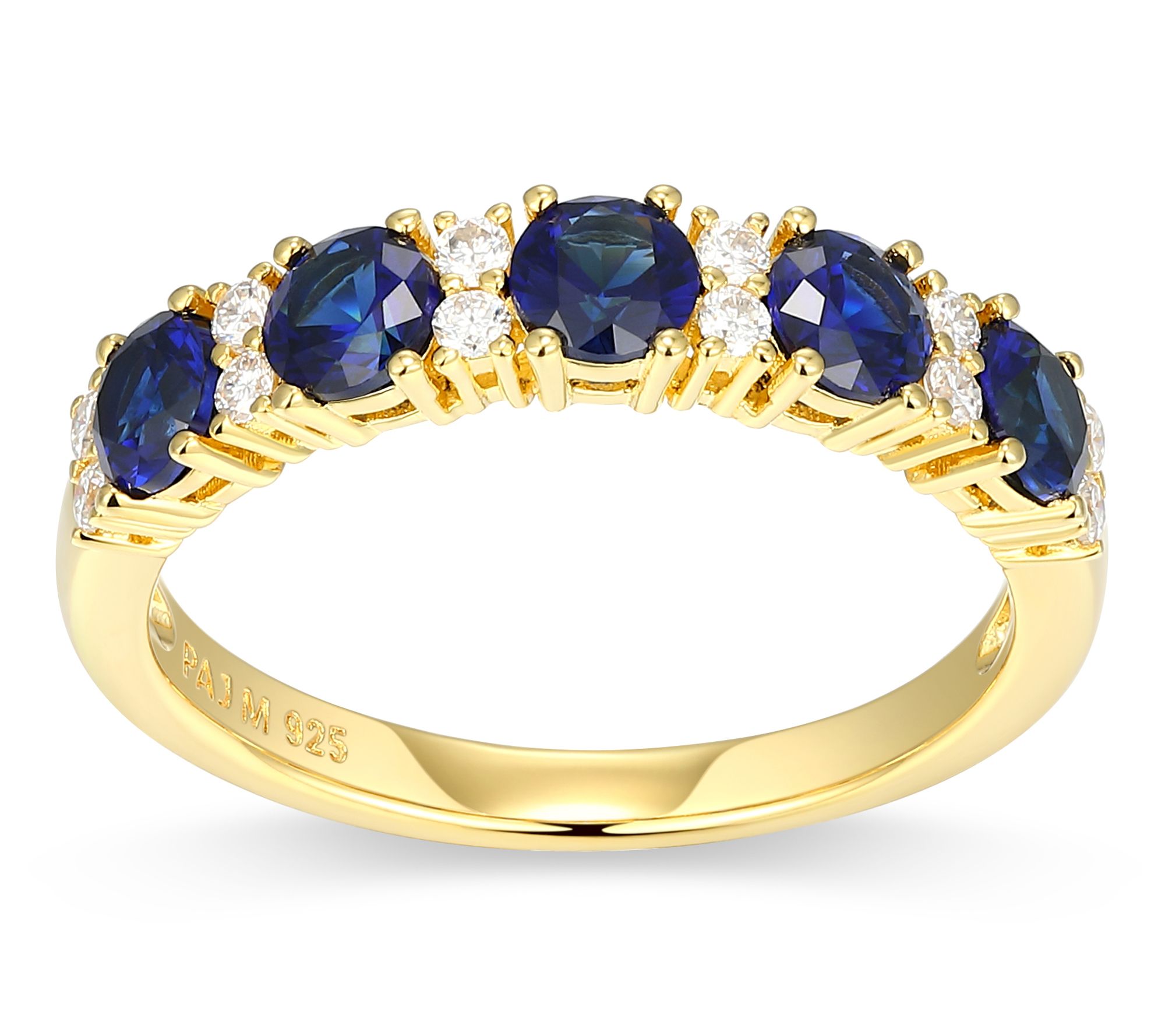Moissanite & Created Sapphire Ring, 18K Gold Plated