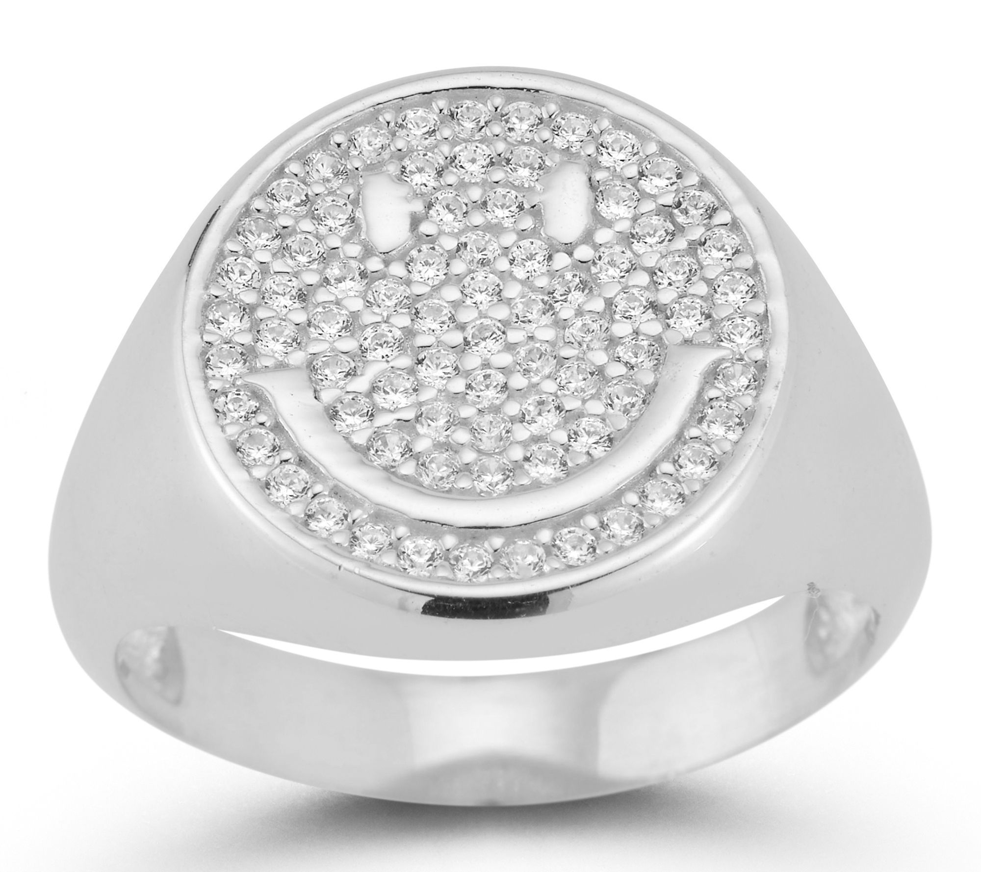 Sterlina Silver Pave Smiley Face Signet Ring, Sterling