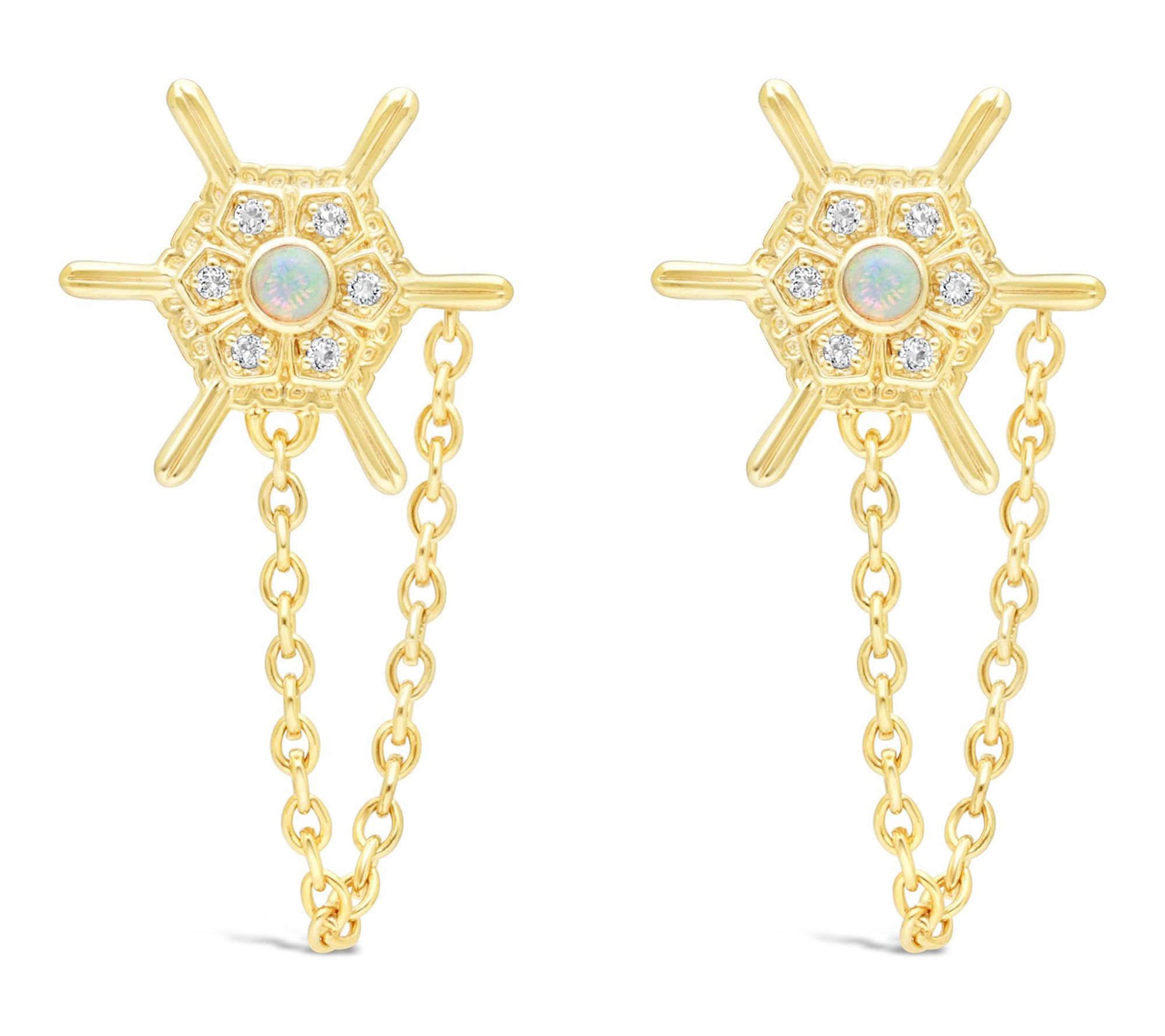 Goddaughters 14K Gold Clad Opal Snowflake Earrings