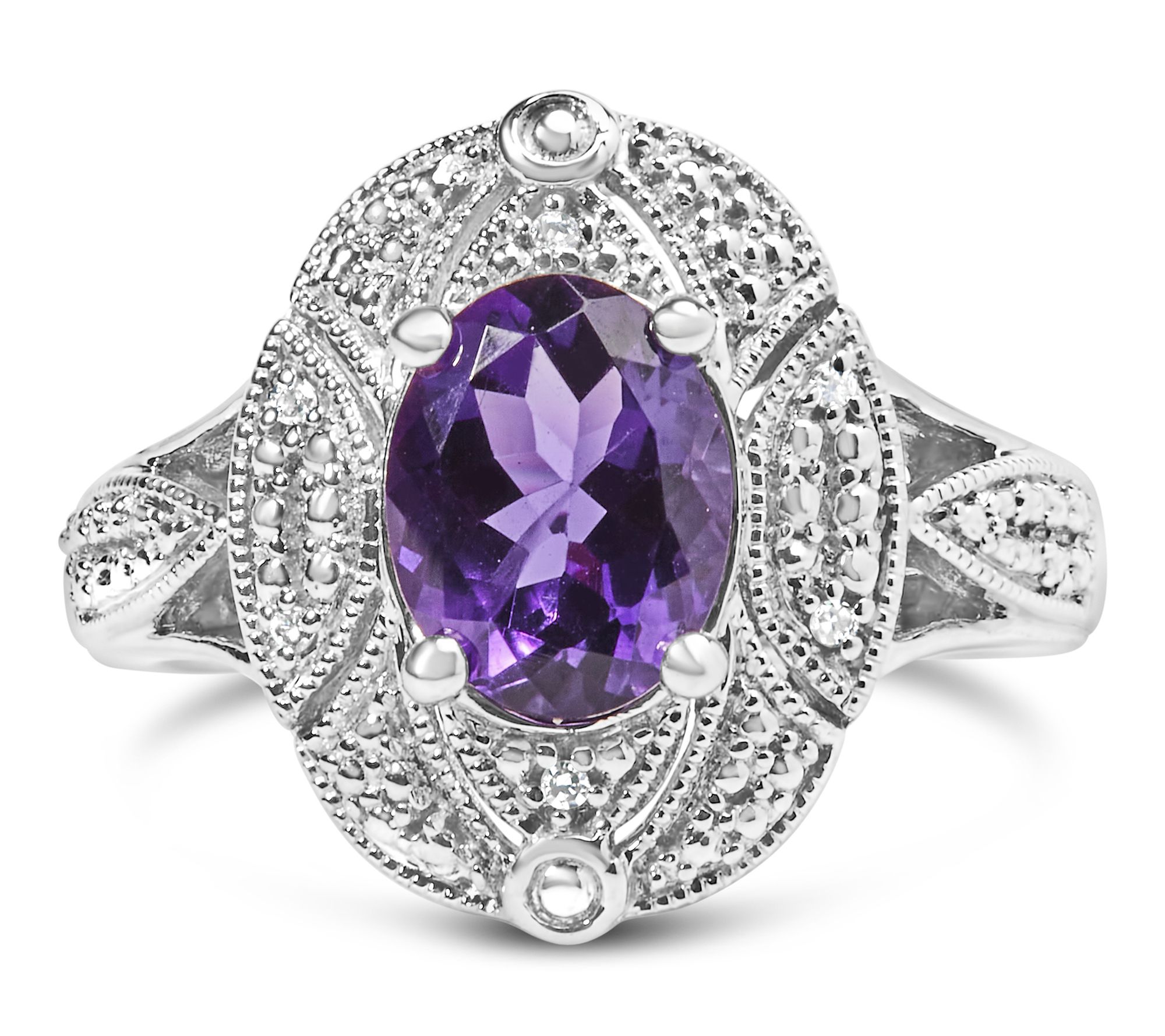 Haus of Brilliance Amethyst & Diamond CocktailRing, Sterling
