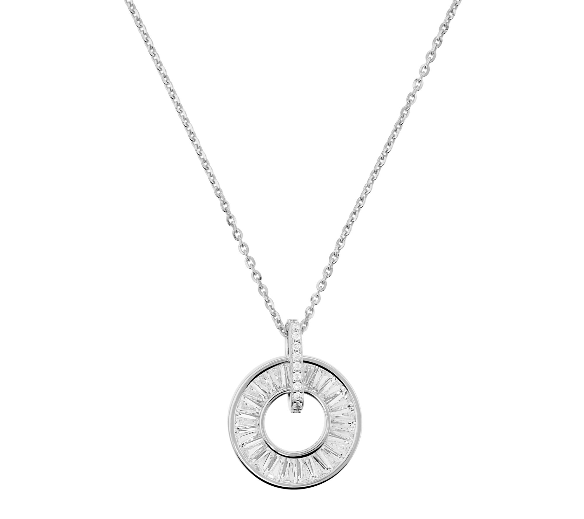 Diamonique Open Circle Pendant w/ Chain, Sterling Silver