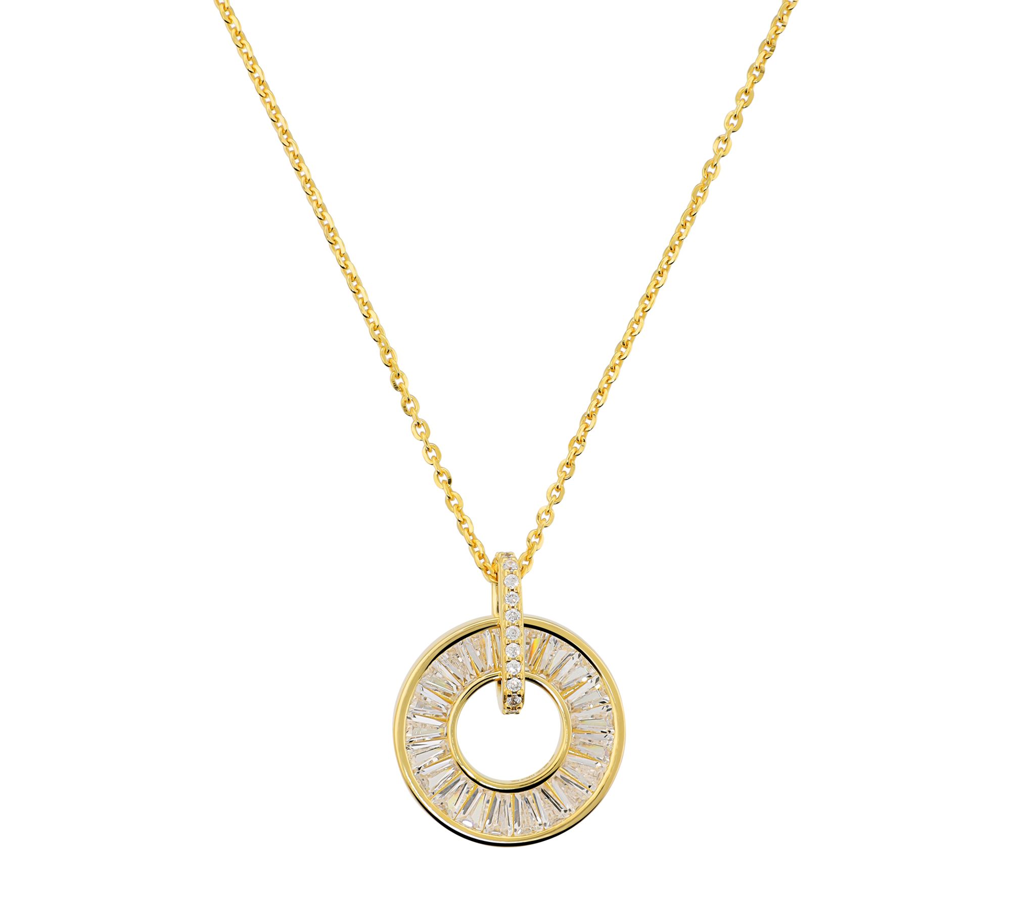 Diamonique Open Circle Pendant w/ Chain, Sterling Silver