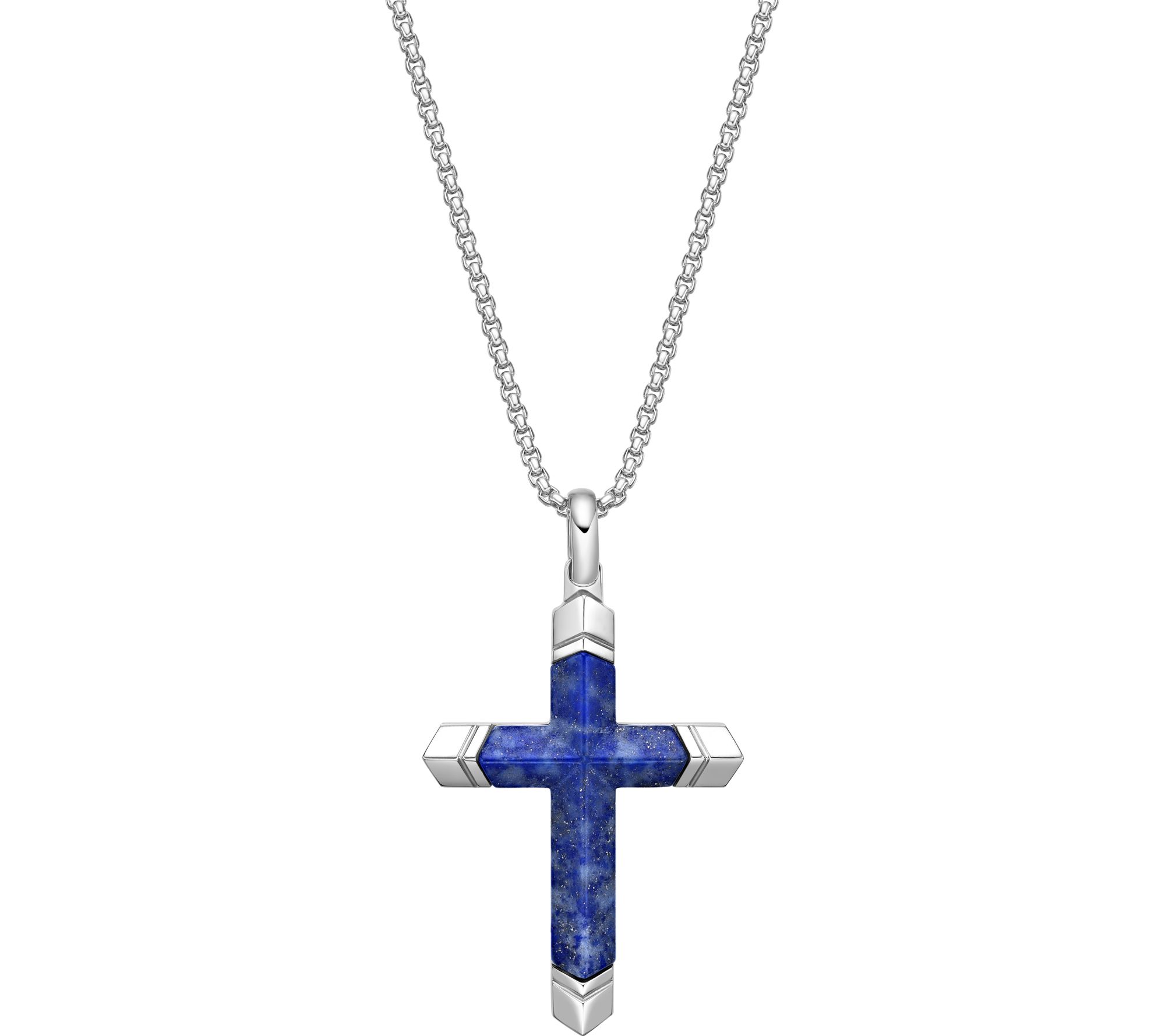 LYNX Men's Sterling Silver Lapis Cross Pendantw/ Chain