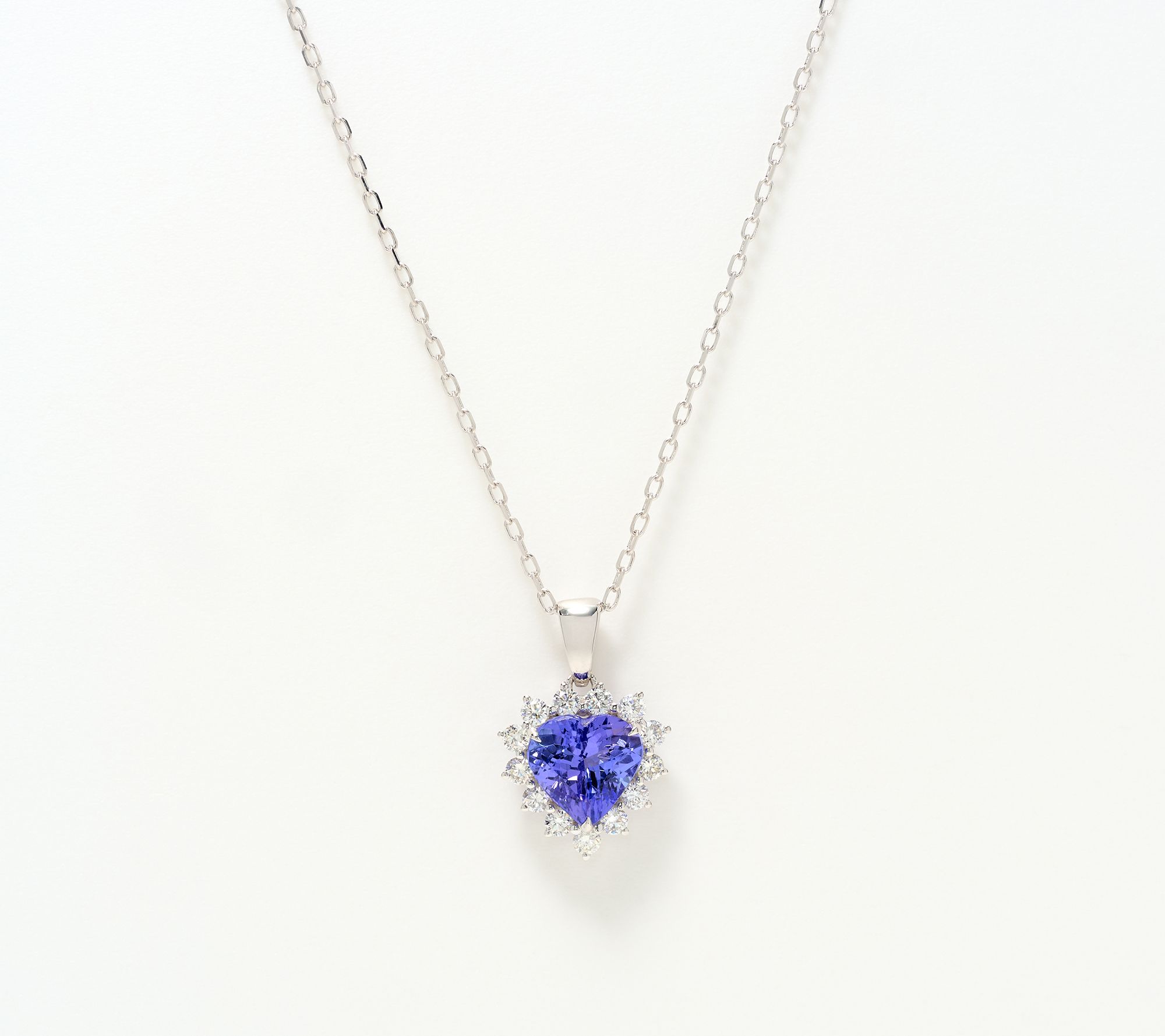 Pure Tanzanite by Jeff Moseley Heart w/ Diamond_Halo Pendant, 18K
