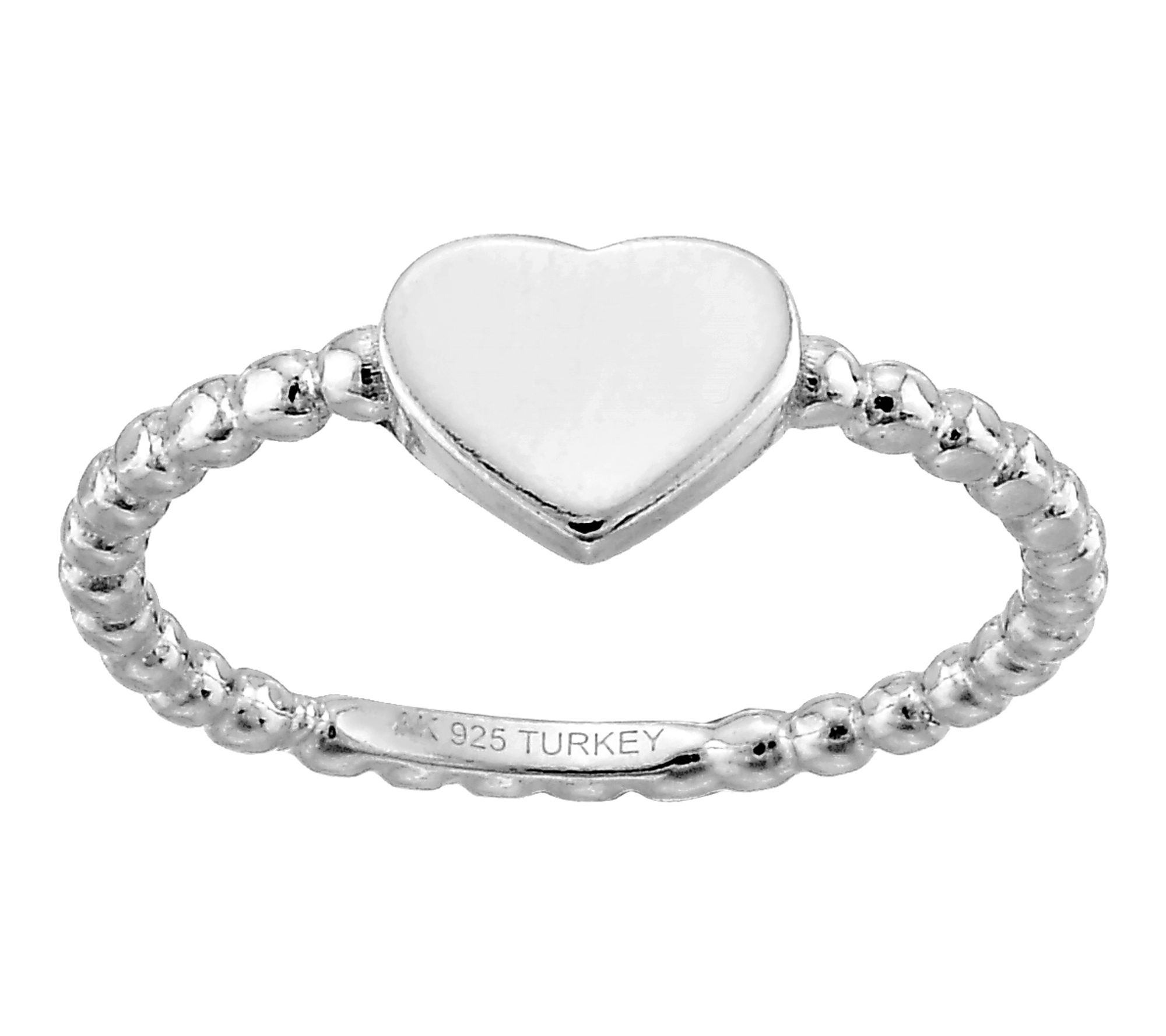 Silver Style Beaded Band Heart Design Signet Ring, Sterling