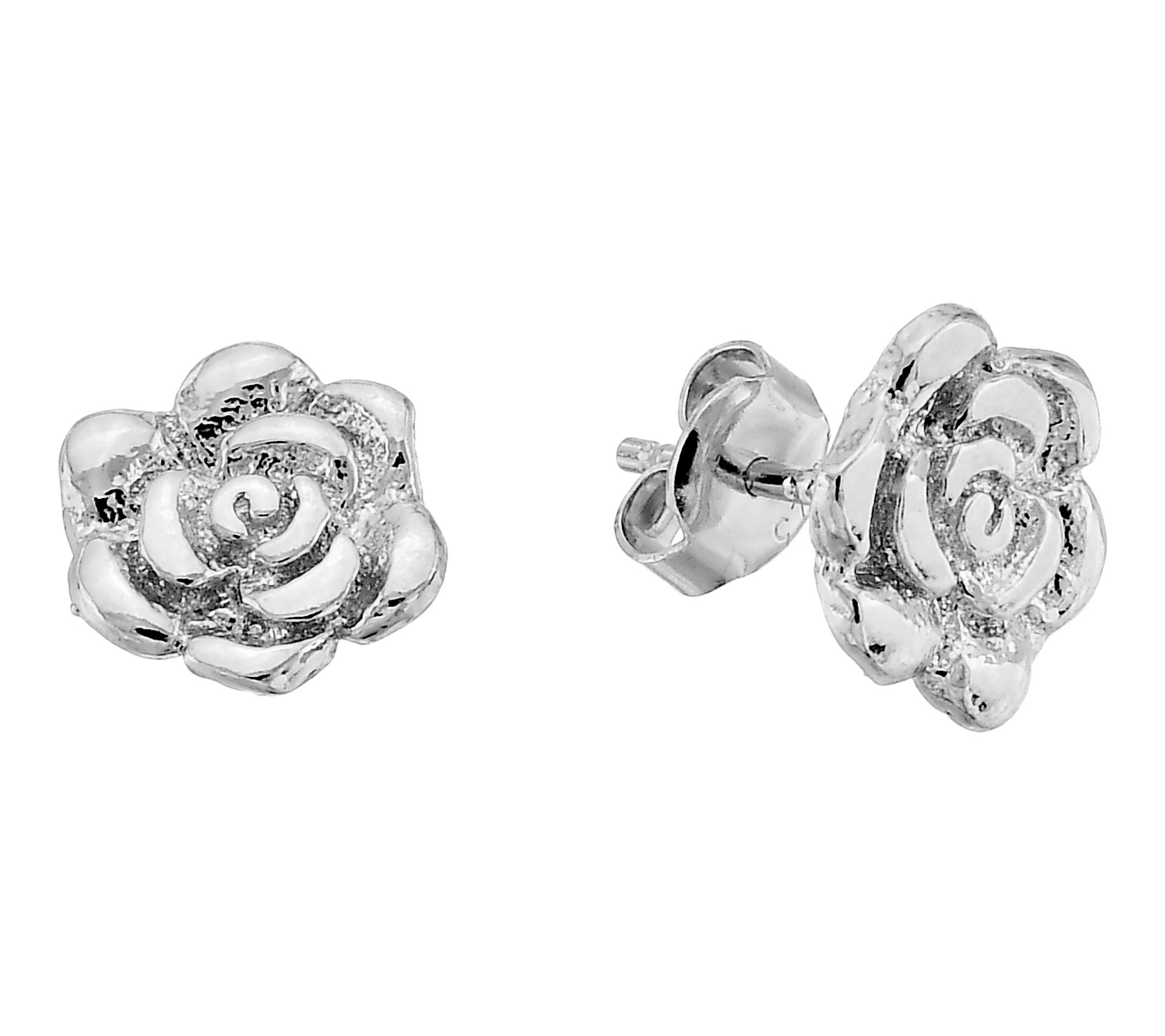 Silver Style Bloom Rose Stud Earrings, Sterling