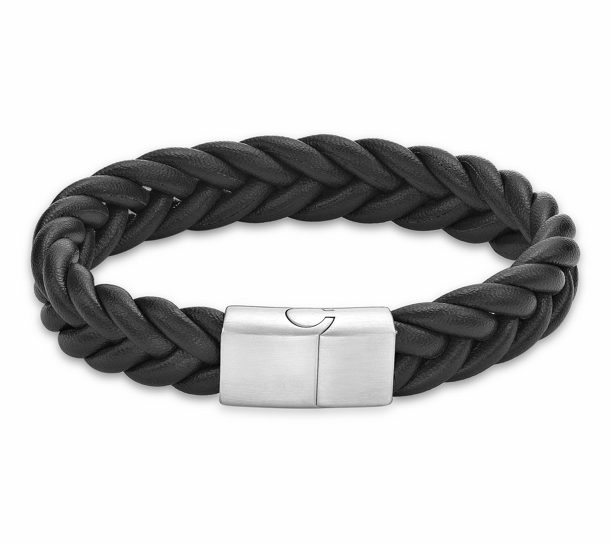 LYNX Men's Stainless Steel Braided Leather Bracelet