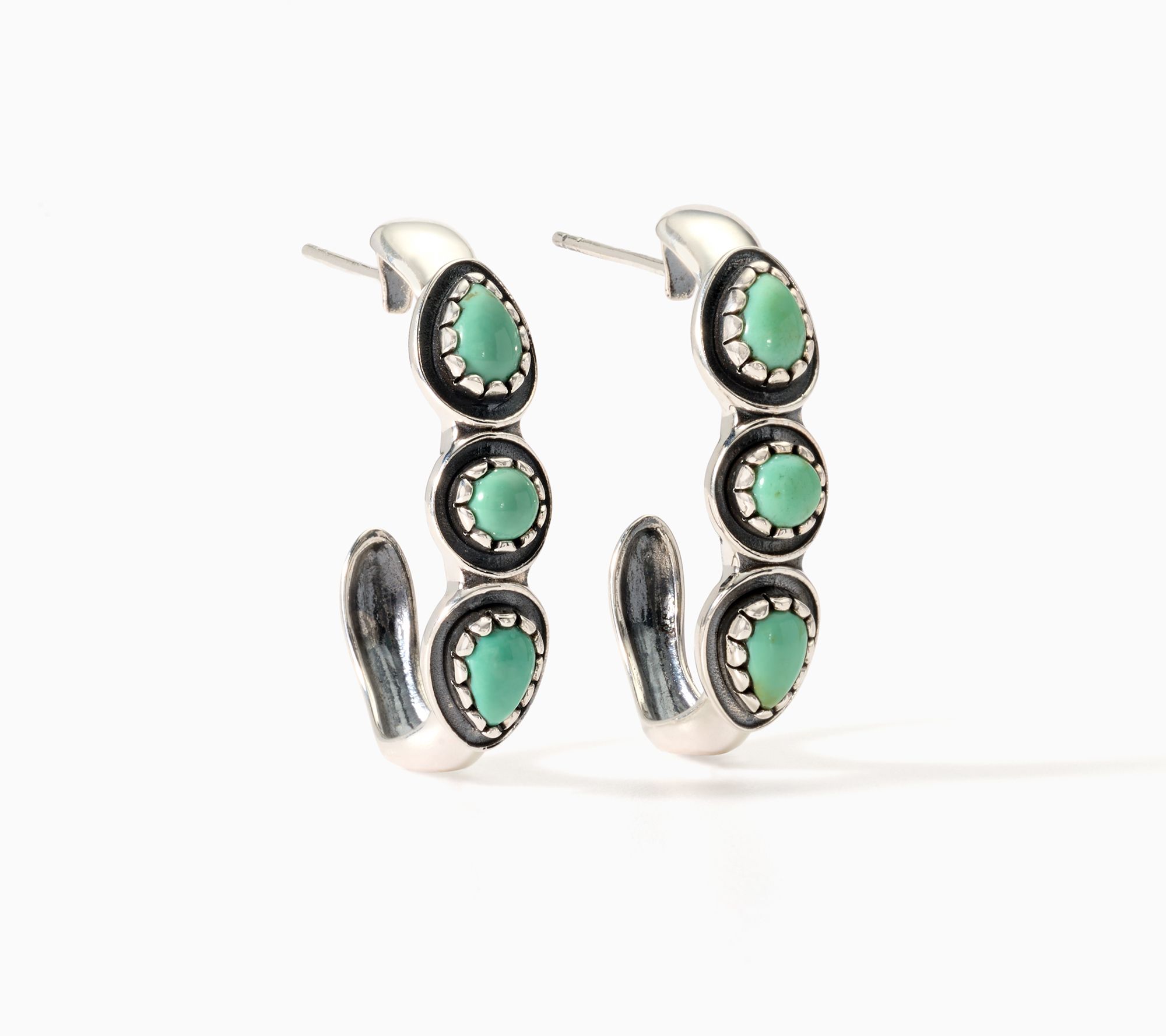 American West Sterling Silver Three Gemstone Hoop Earrings