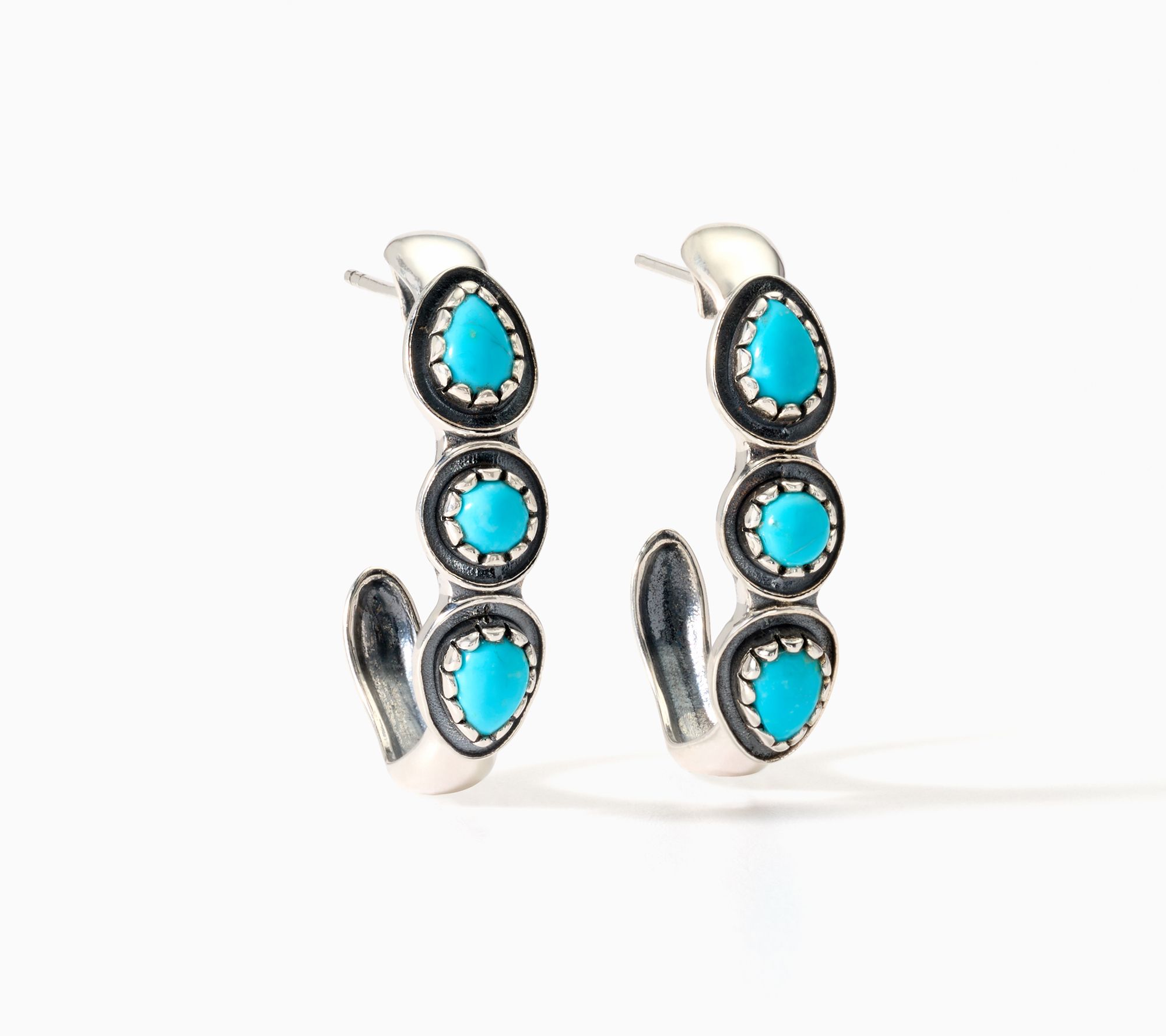 American West Sterling Silver Three Gemstone Hoop Earrings