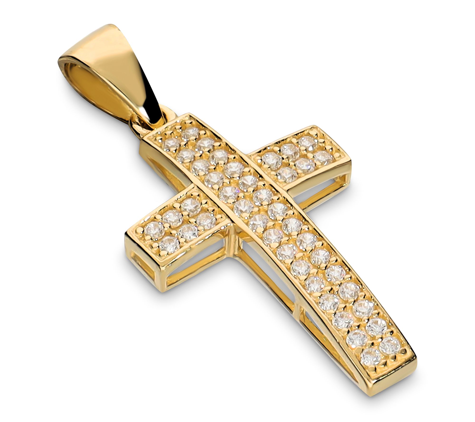 Diamonique Pave Cross Pendant, 10K Gold