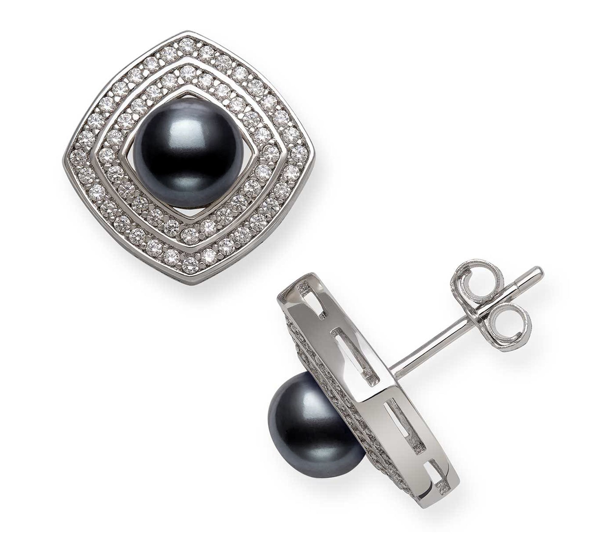 Amour De Pearl Cultured Black Pearl Halo Earrings, Sterling