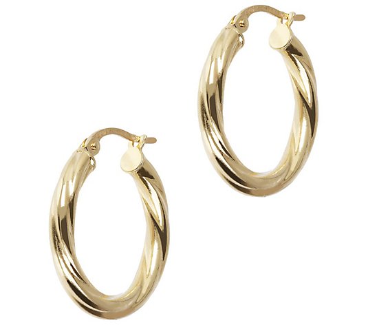 Italian Gold Twisted 3/4" Round Hoop Earrings,14K