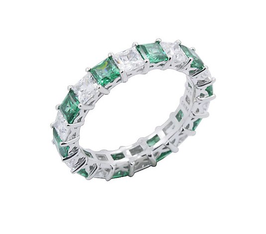 Diamonique & Simulated Emerald Band Ring, Platinum Clad