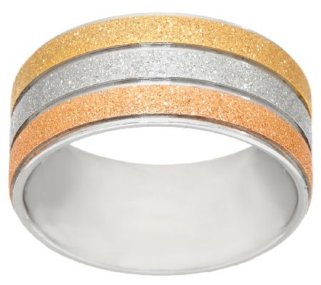 Stainless Steel Tri-Color Glitter Textured Ring - QVC.com