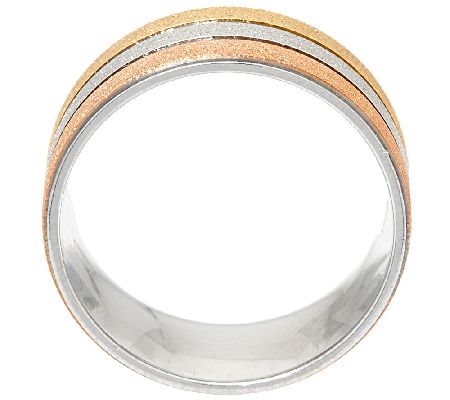 Stainless Steel Tri-Color Glitter Textured Ring - QVC.com