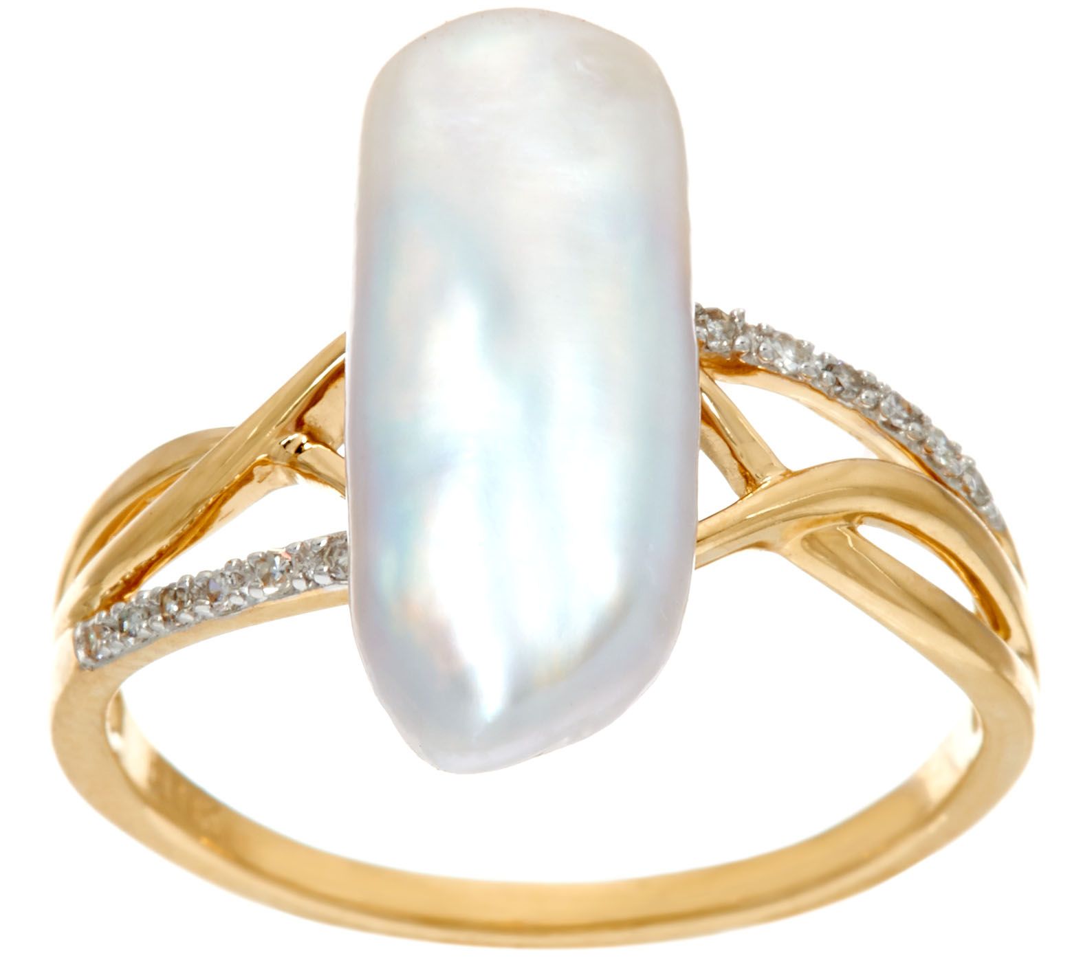 14K Gold Diamond Accent & American Pearl Ring - QVC.com