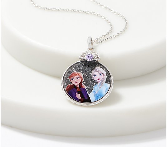 Disney's Frozen 2 Sisters Glitter Decal Necklace Sterling Silver