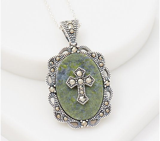 Connemara Marble Pendant with Marcasite Accents with 18" Chain