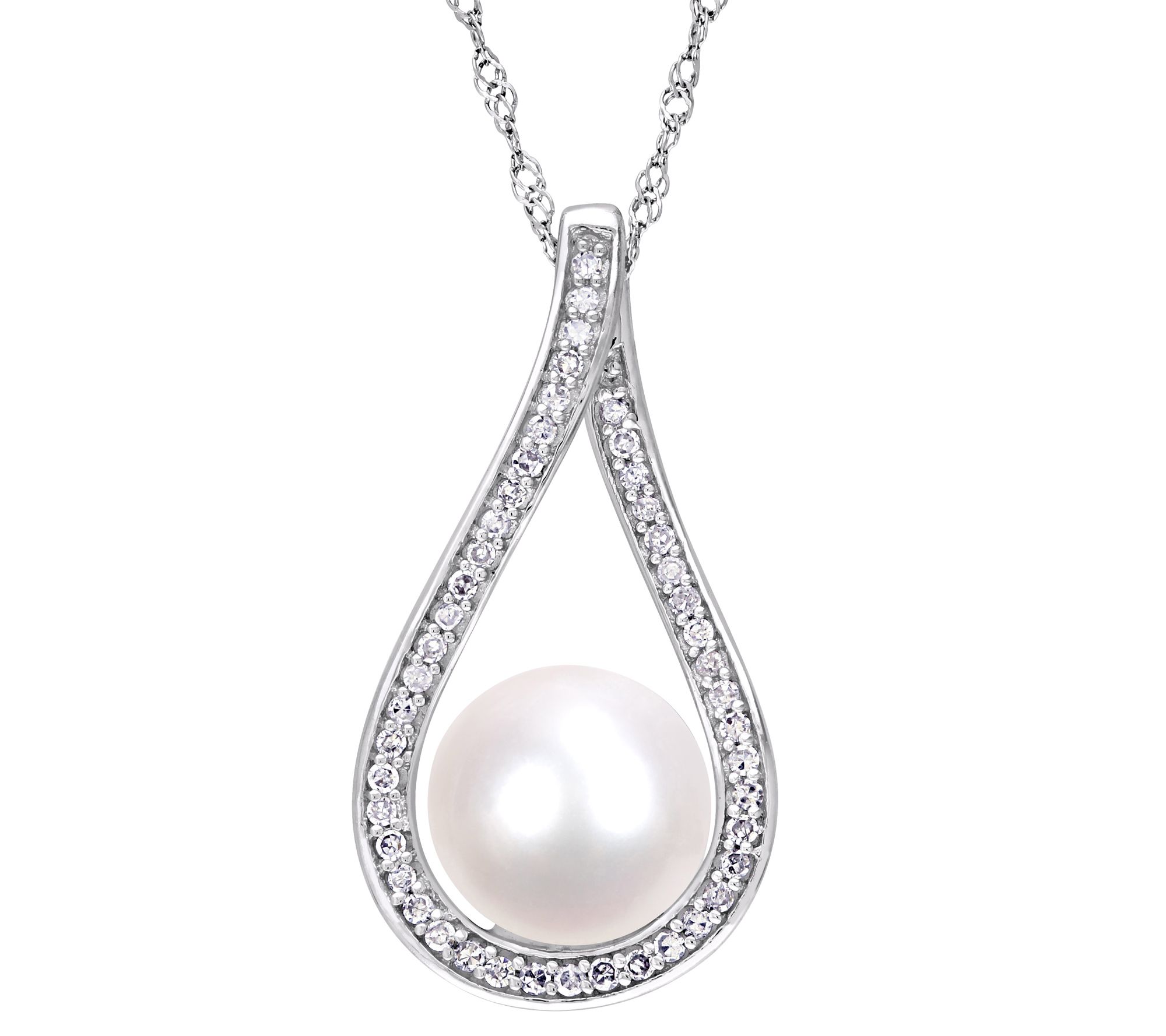 14K Gold Cultured Pearl & 0.15 cttw Diamond Pendant w/ Chain