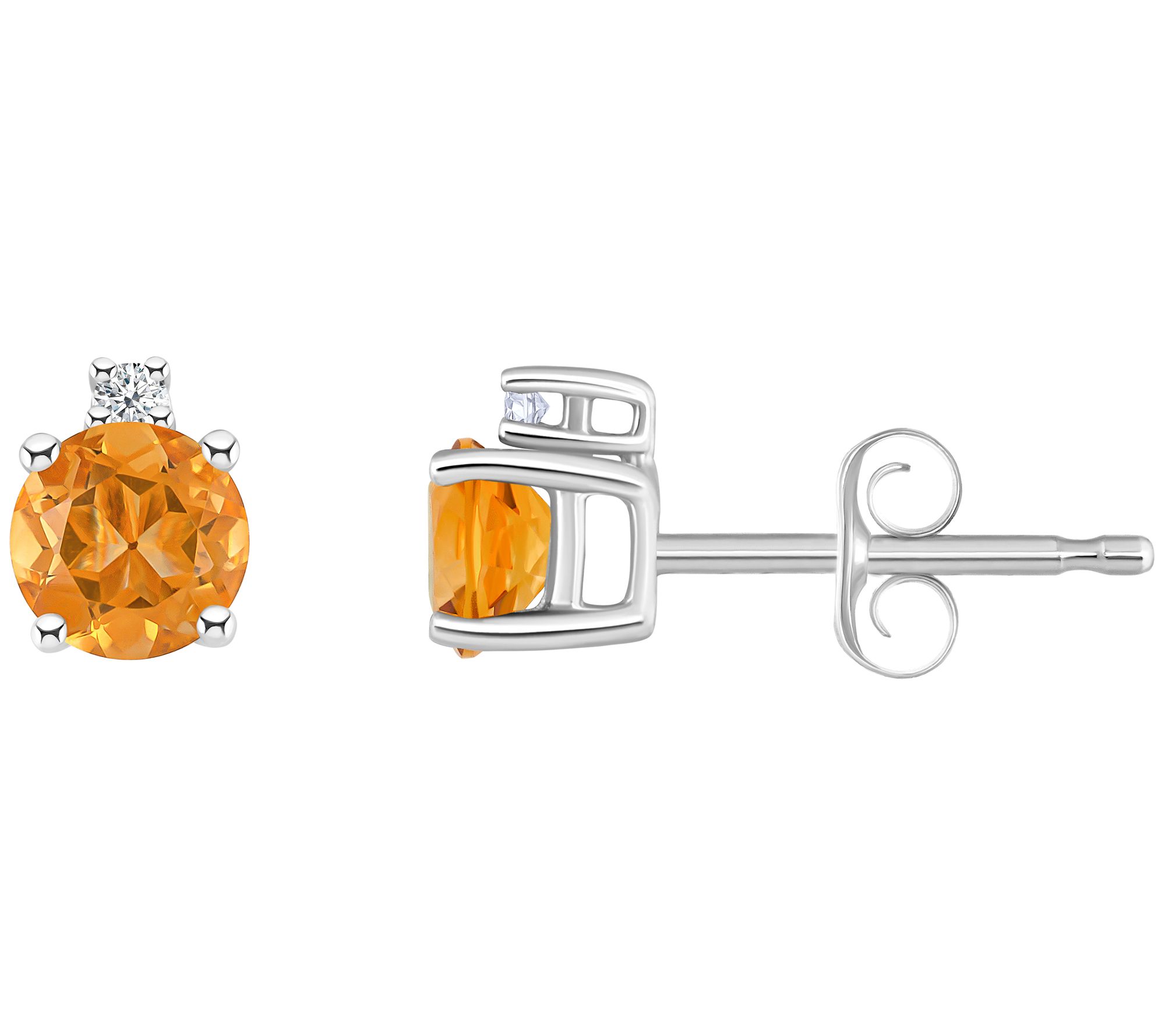 14K Round 0.50 cttw Citrine & Diamond Accent Stud Earrings