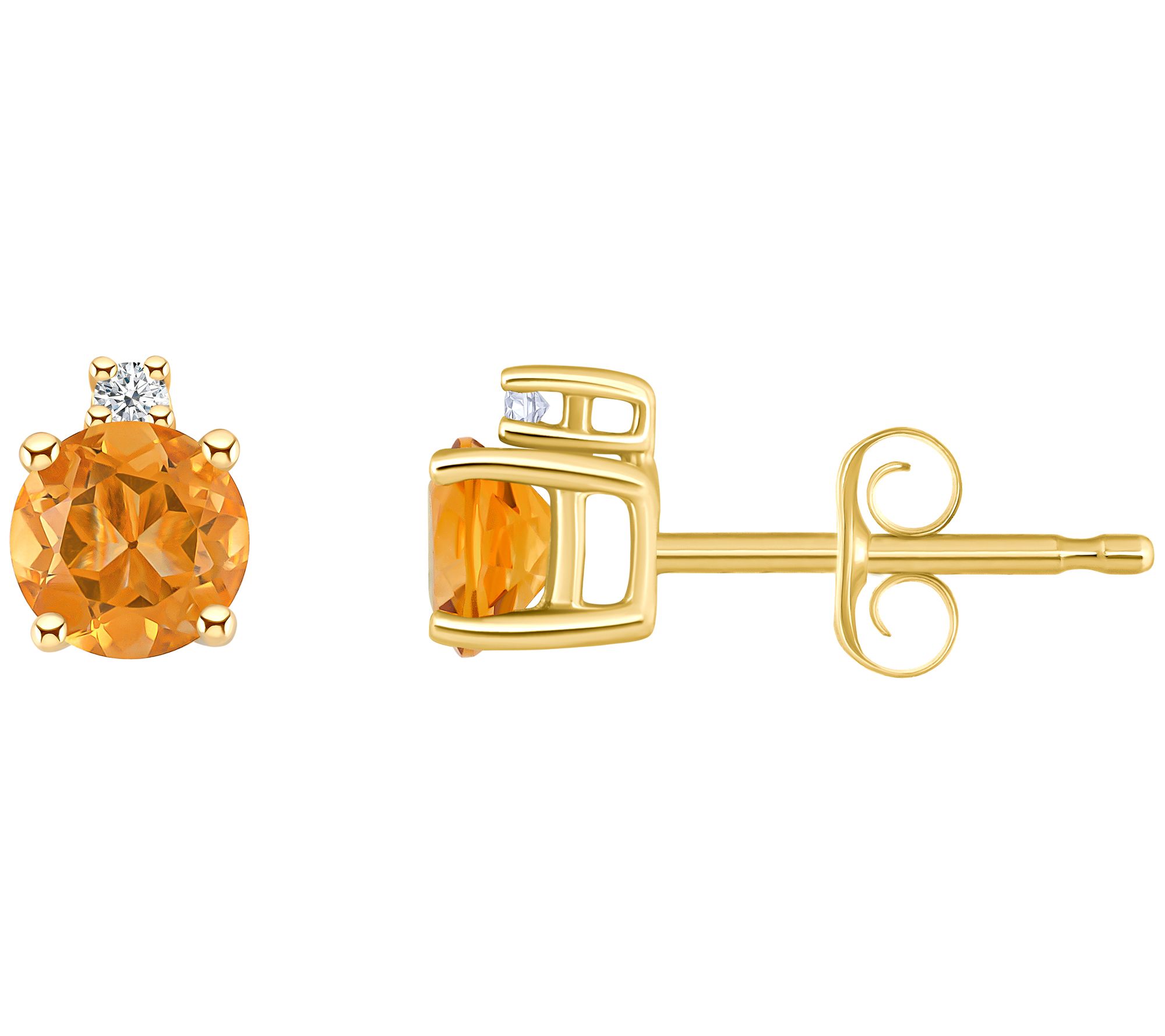 14K Round 0.50 cttw Citrine & Diamond Accent Stud Earrings