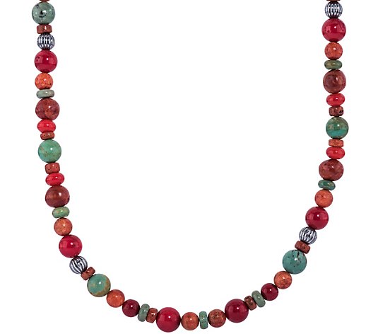 American West Sterling Orange & Green Bead Necklace