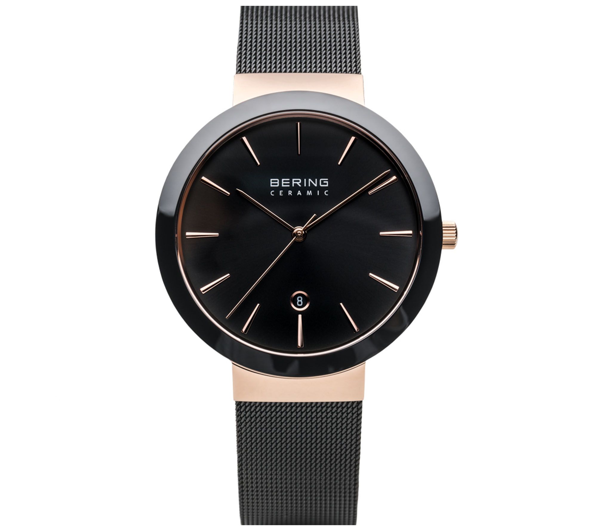 Bering Women's Rosetone & Ceramic Bezel Mesh Bracelet Watch
