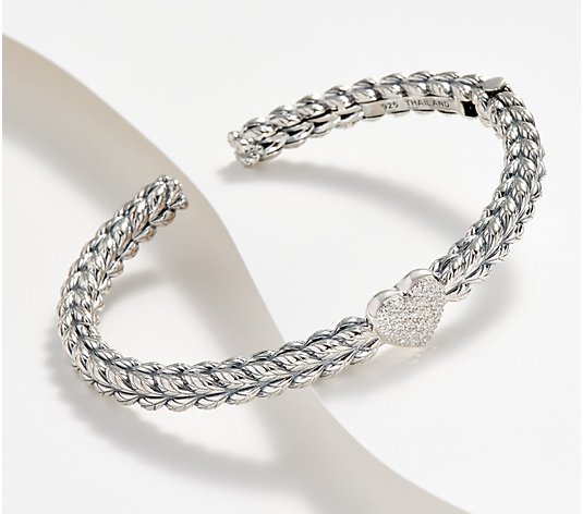 JAI Sterling Silver Diamond Symbols of Love Cuff