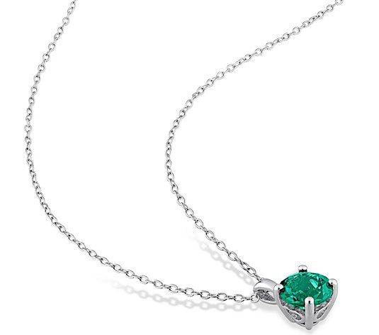 Sterling Silver Created Emerald Earring & Necklace Set