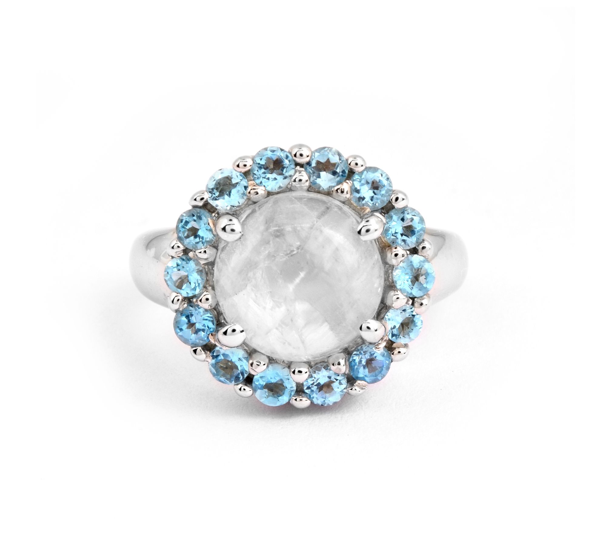 Affinity Gems Rainbow Moonstone & Swiss Blue Topaz Silver Ring - QVC.com