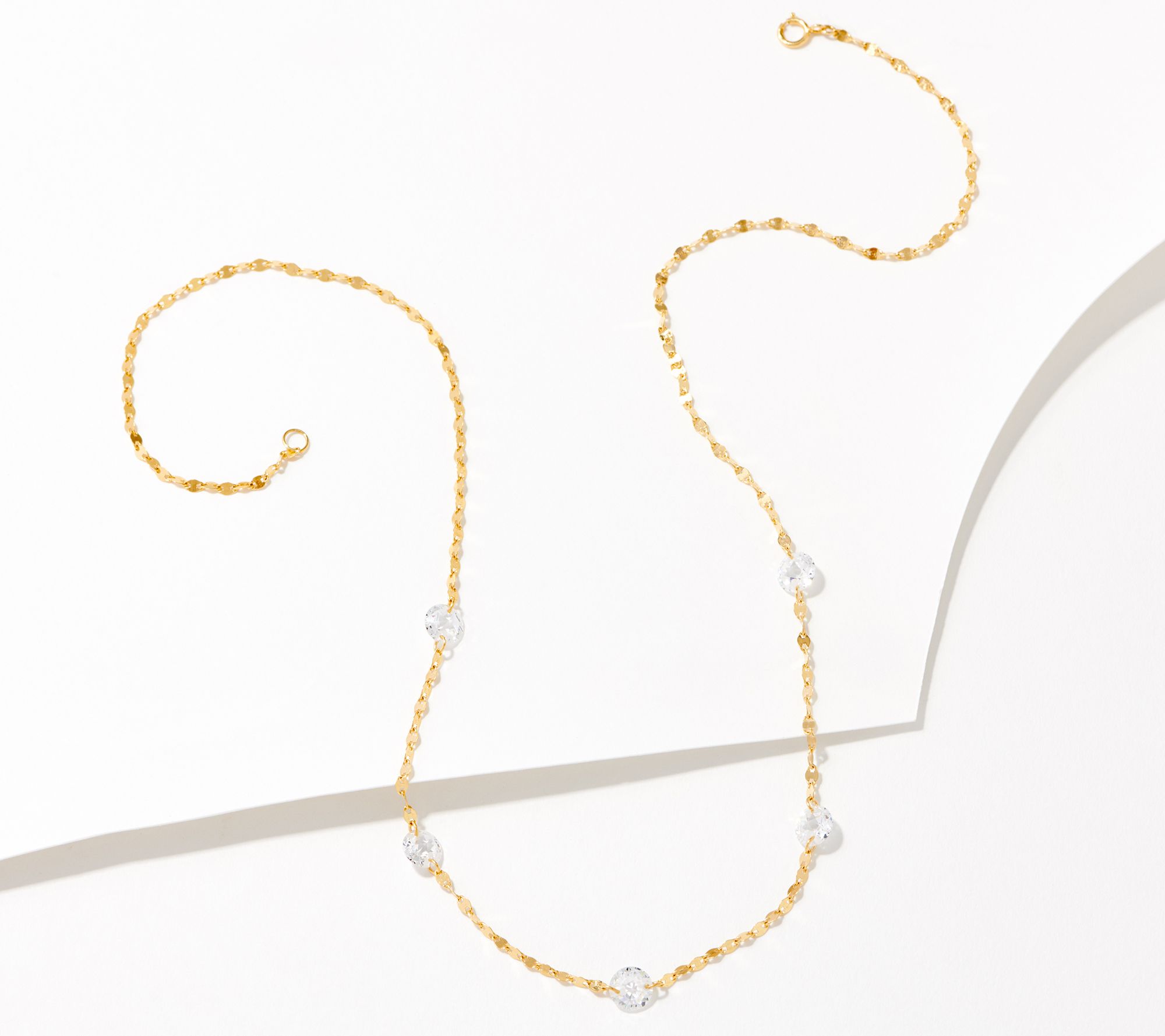 Diamonique Drilled Stone Sparkle Chain 18" Necklace, Sterling Silver