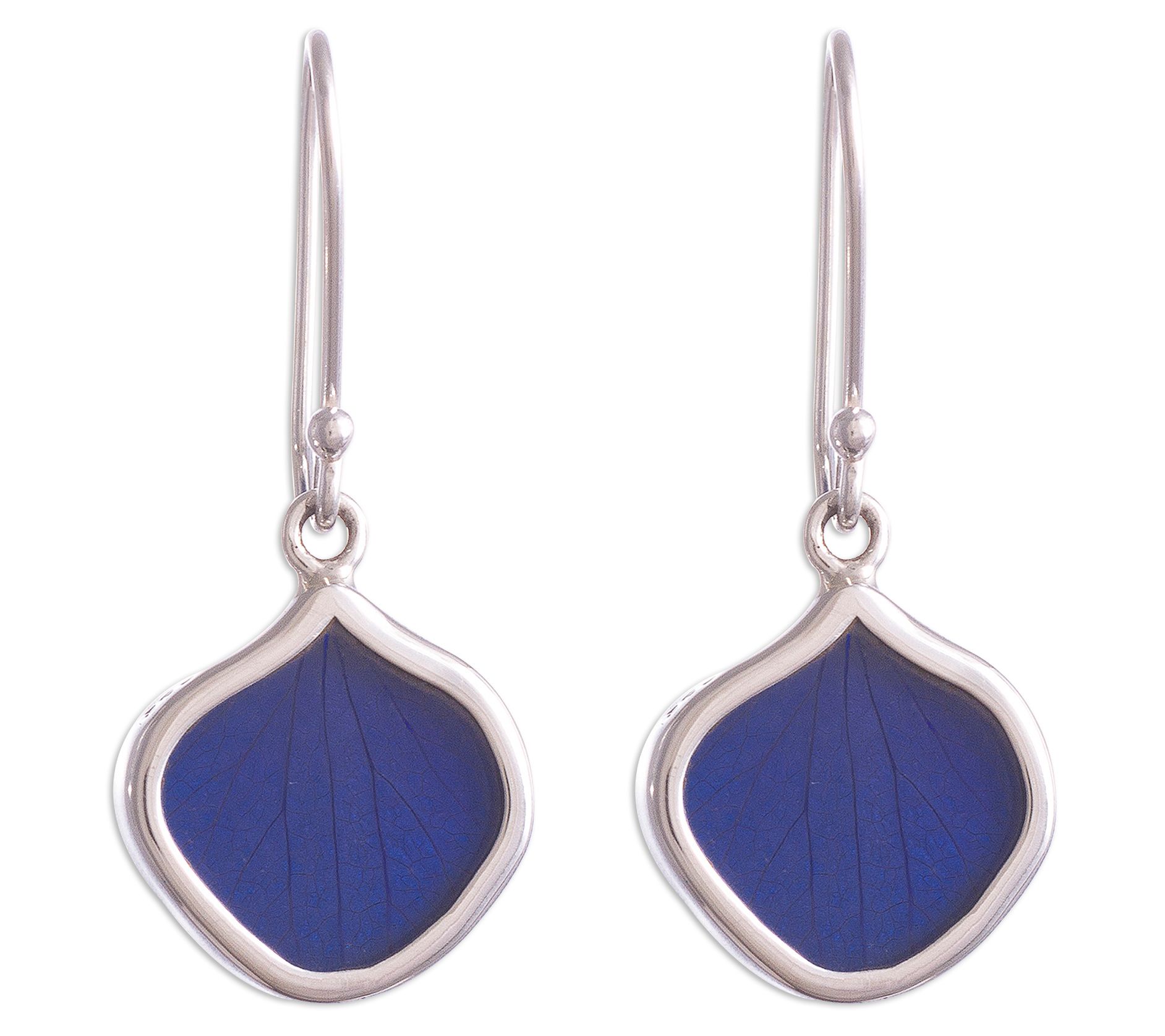 Novica Artisan Crafted Sterling Blue Leaf Dangle Earrings