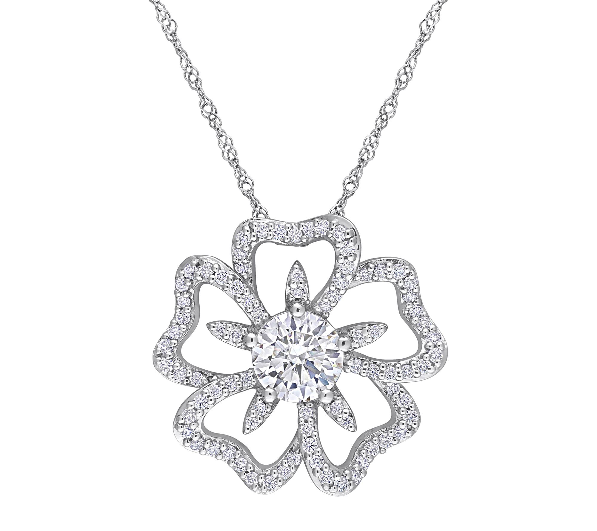 MoissanIce Moissanite 1.05 cttw Flower Necklace , Sterling